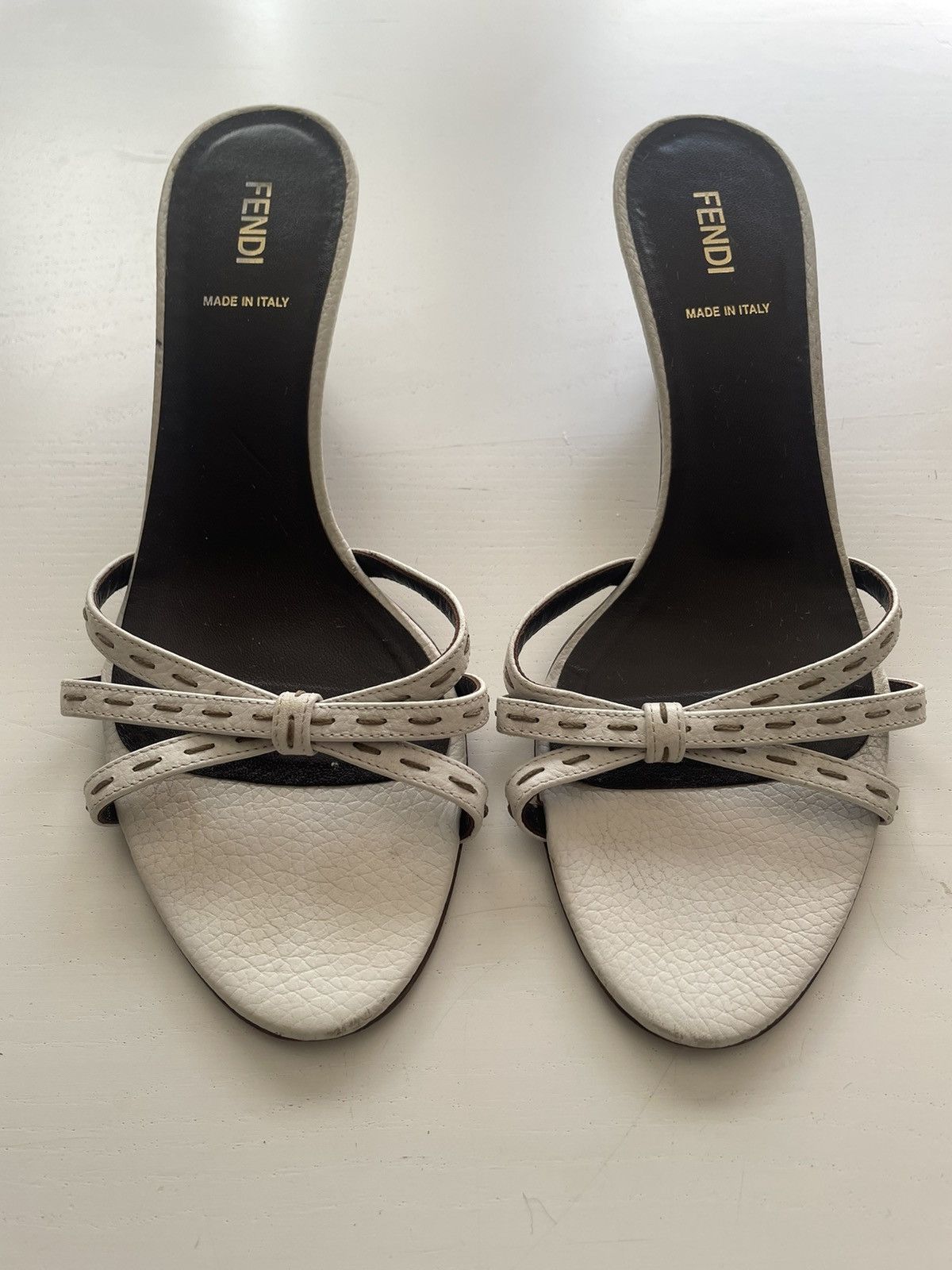 Fendi Vintage Fendi white mules kitten heels Grailed