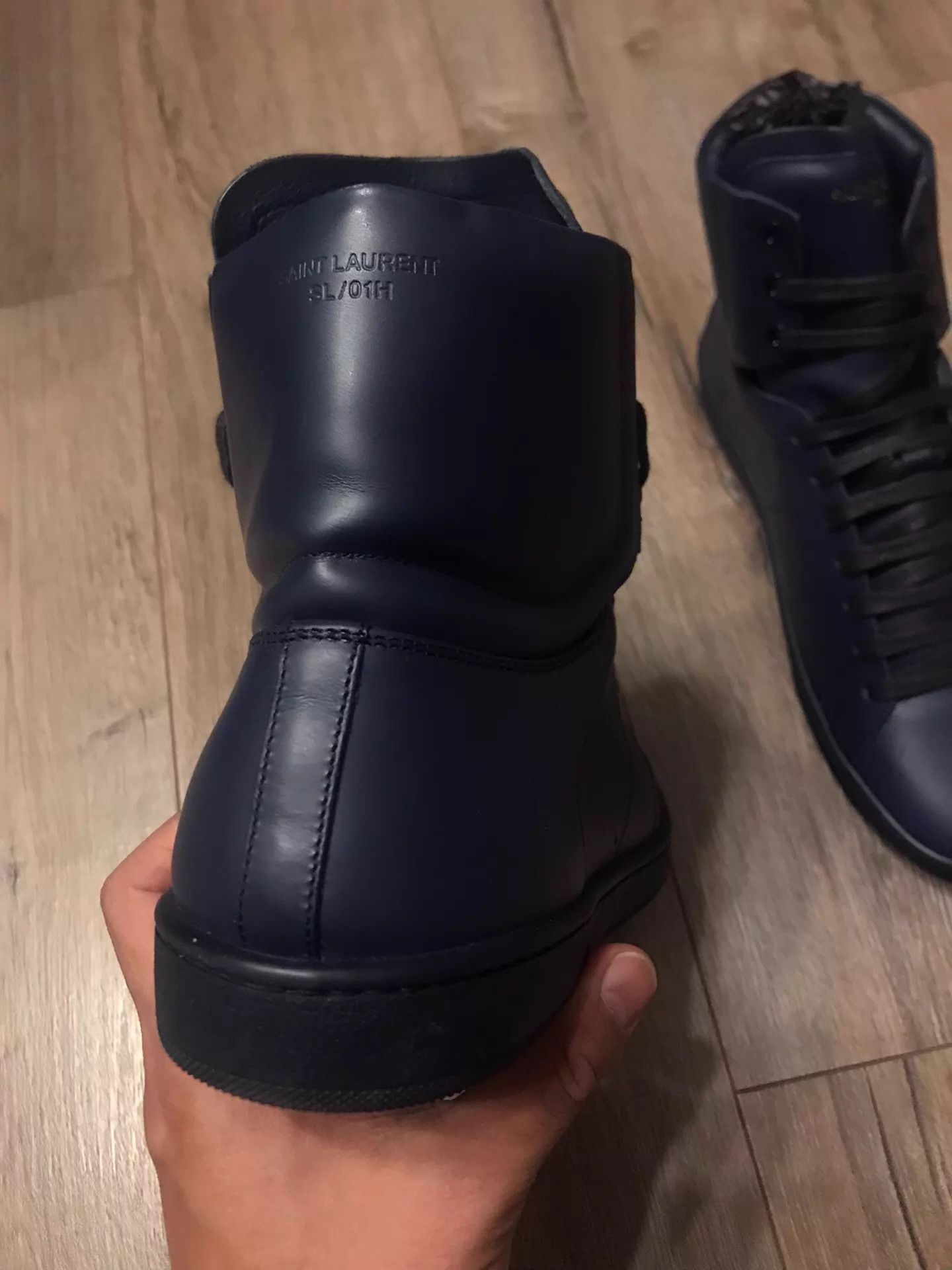 Saint Laurent Paris SLP Navy Blue High-Top Leather Sneakers Size 40 (New) Size US 7 / EU 40 - 3 Thumbnail