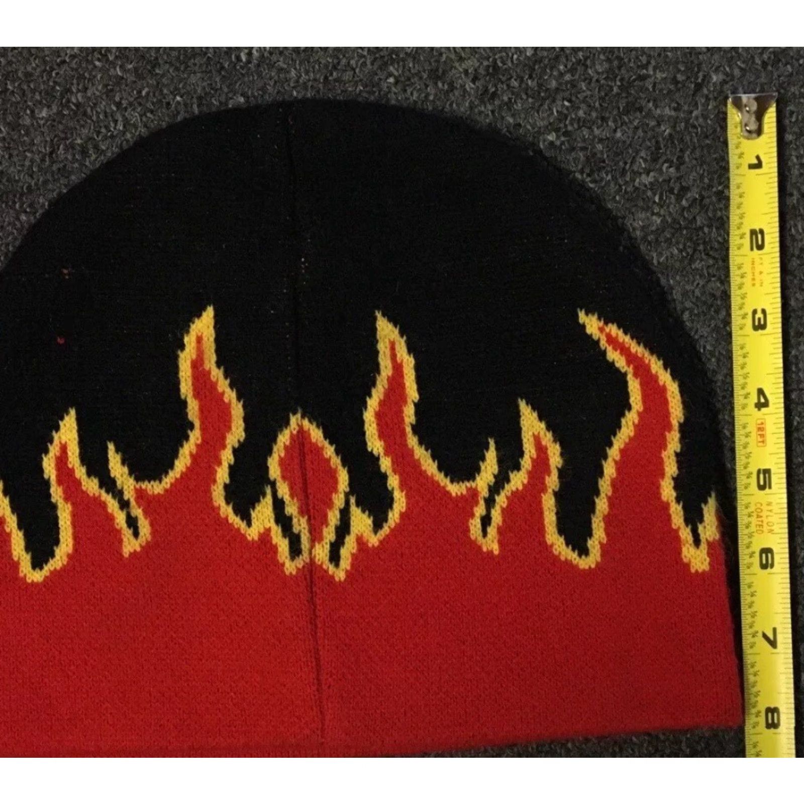 JNCO Vtg Fire Flames All Over Print Beanie Men One Size Red 90s Grunge Skate Punk Emo Goth biker Harley Cky Bam Margera Skul? (Note: question marks) Size ONE SIZE - 4 Thumbnail