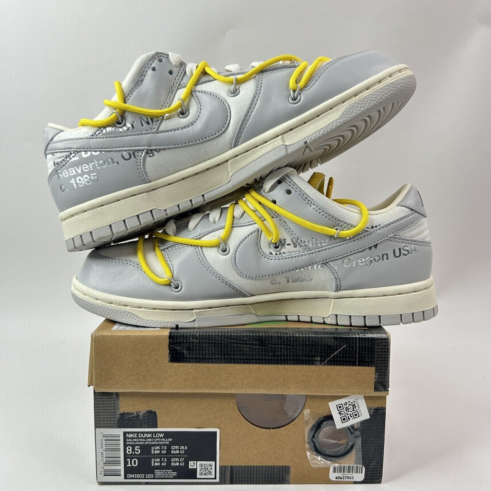 Nike Nike Dunk Low x Off-White Lot 29 of 50 “Sail/Neutral Gray” Size US 8.5 / EU 41-42 - 3 Thumbnail