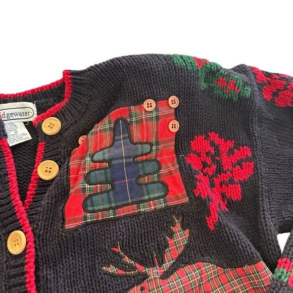 Vintage Vintage Bridgewater Women's Festive Navy and Red Sweater Car Size M / US 6-8 / IT 42-44 - 6 Thumbnail