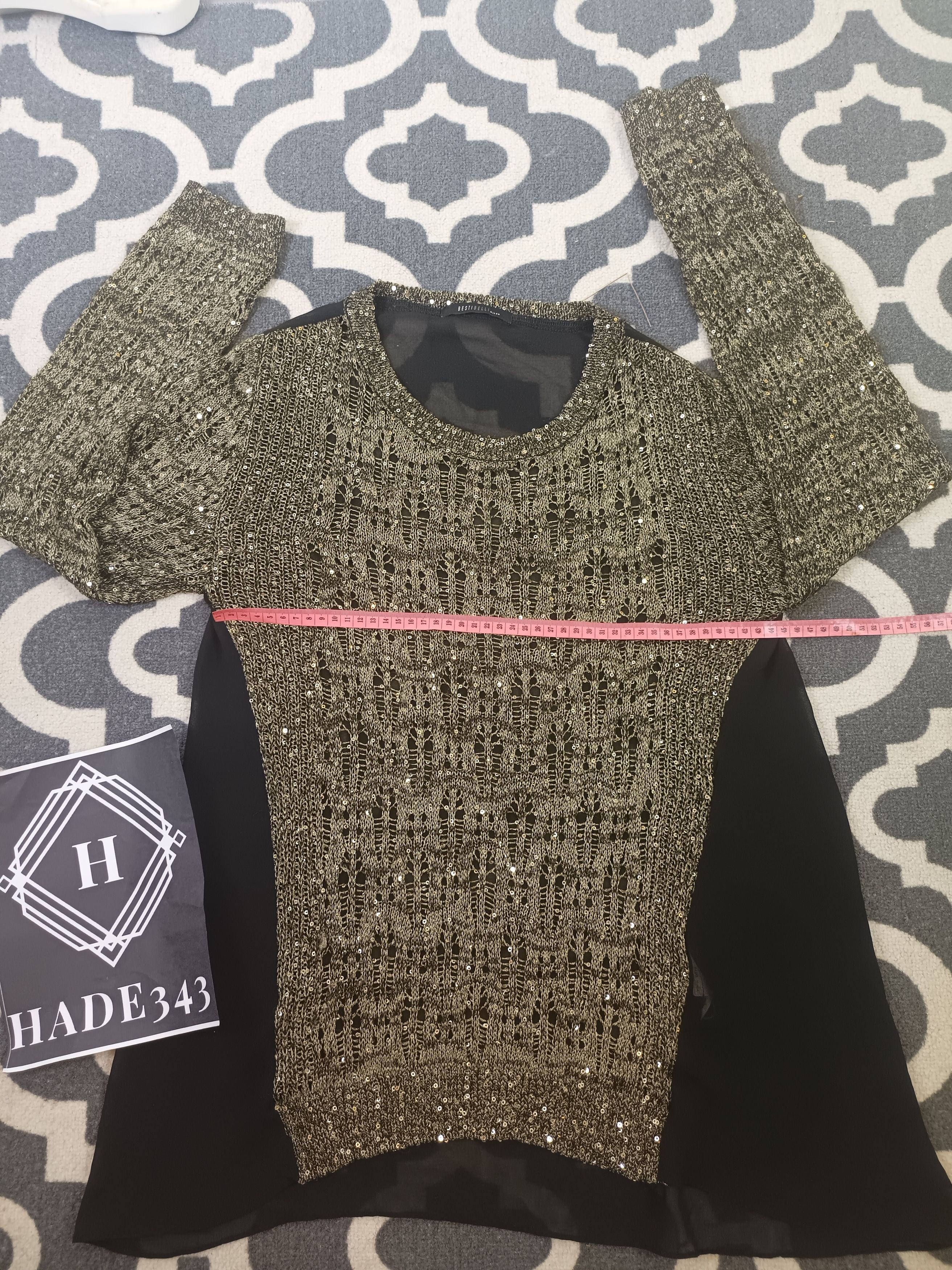 Japanese Brand BESTI BELLI Milan Black Gold Sequin Distressed Knit Size L / US 10 / IT 46 - 7 Thumbnail