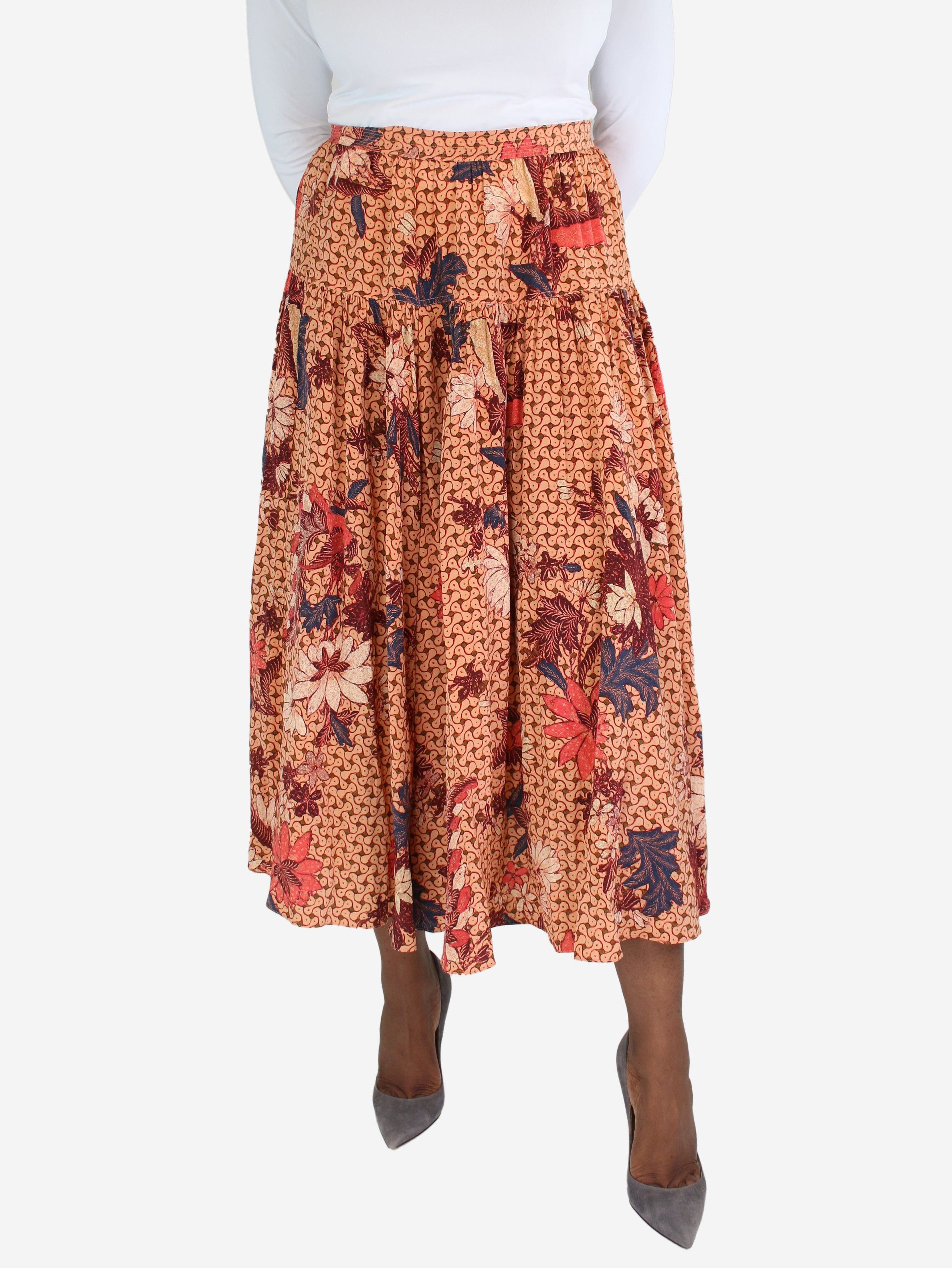 Image of Ulla Johnson Orange Printed Skirt - Size Uk 12, Women's