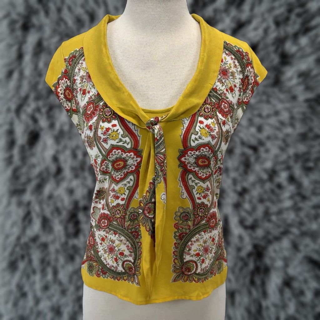 Vintage VINTAGE Maeve by Anthropologie Silk Blouse Mustard Scarf Print Size 2 Womens" Size XS / US 0-2 / IT 36-38 - 1 Thumbnail