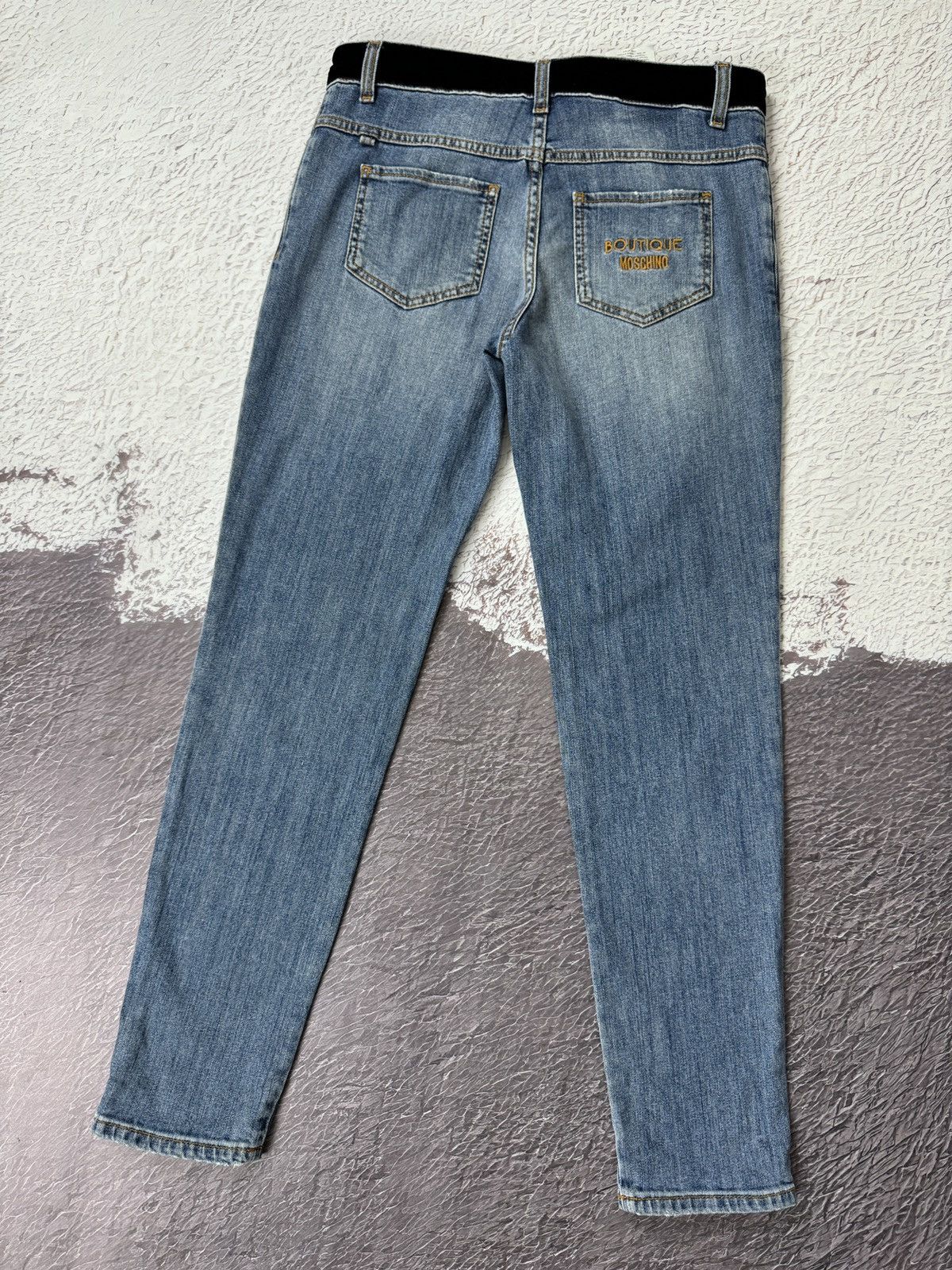 Boutique Moschino × Moschino Boutique Moschino blue distressed embroidery diamond jeans Size 30" / US 8 / IT 44 - 2 Thumbnail
