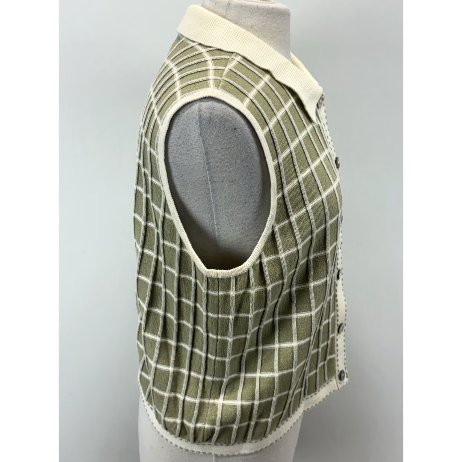 Vintage VINTAGE Liz Sport Sweater Vest Women’s Petite L Green Check College Soft Girl Indie 90s Cottage Core Knit Collared Sleeveless Cotton Vest Womens Size L / US 10 / IT 46 - 4 Thumbnail