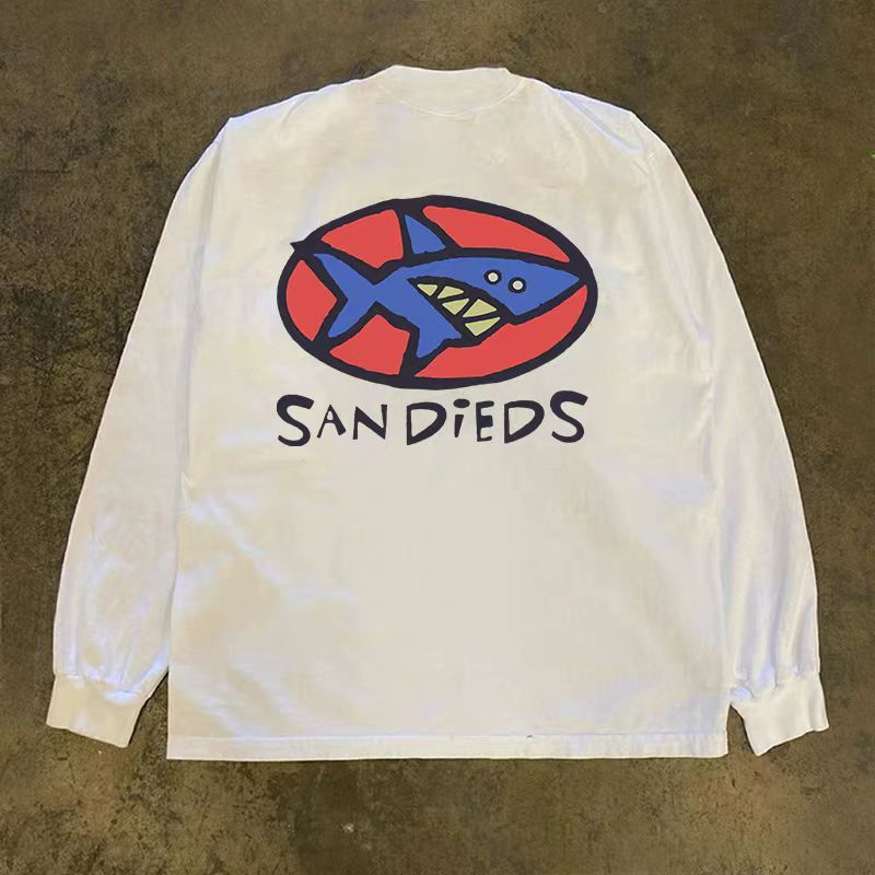 Vintage Shark print white casual retro long-sleeved t-shirt Size US L / EU 52-54 / 3 - 1 Thumbnail