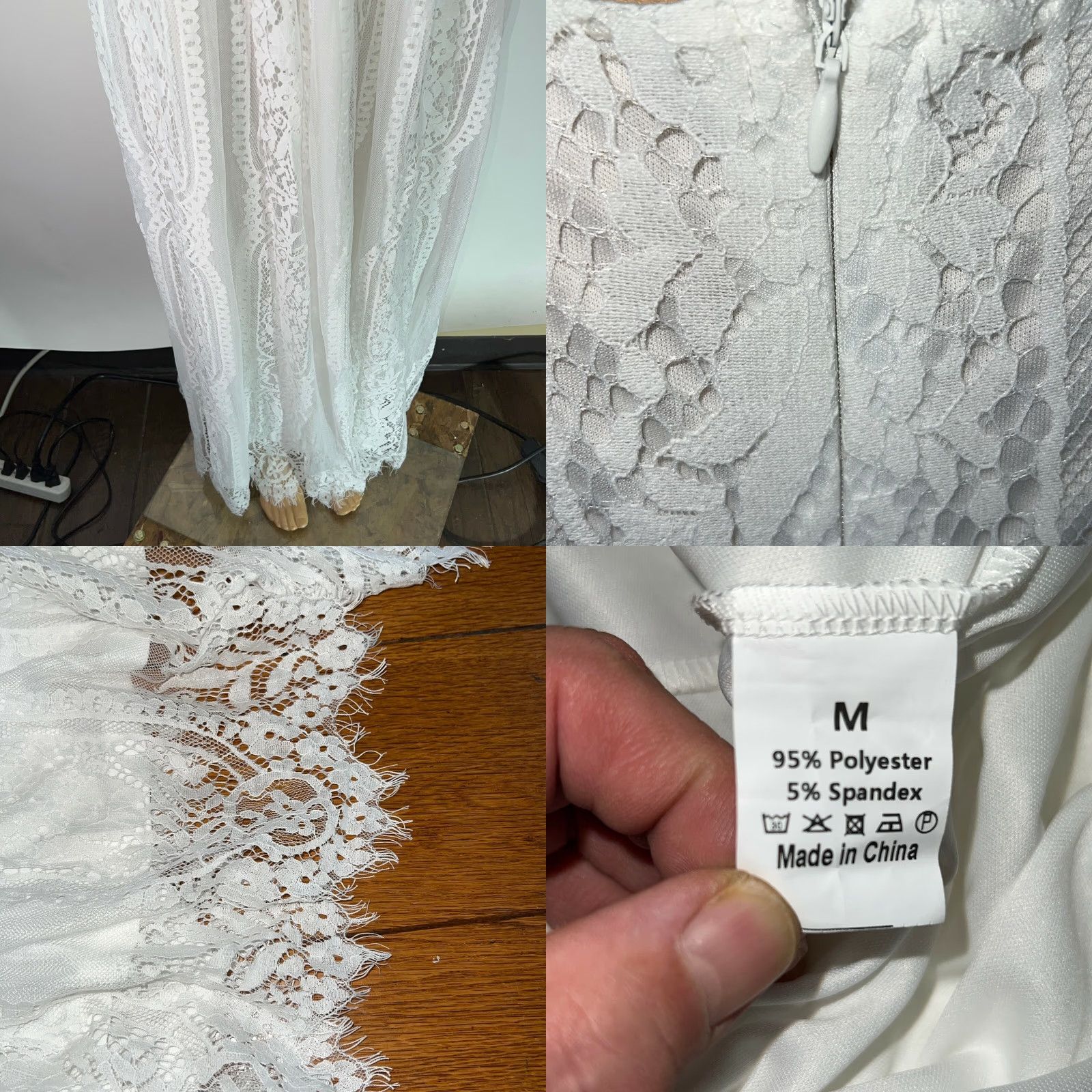 Vintage WOMENS Maxi Dress Floral Lace White V-Neck Short Sleeve Size M Medium Party Wedding Dress Size M / US 6-8 / IT 42-44 - 8 Thumbnail
