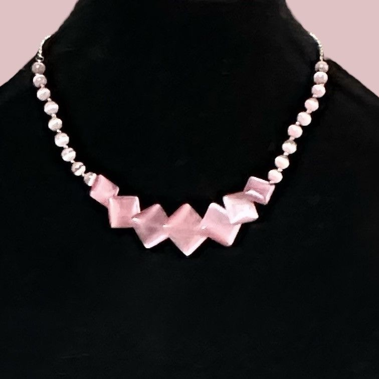 Vintage Vintage 925 pink cats eye bead necklace Size ONE SIZE - 1 Thumbnail