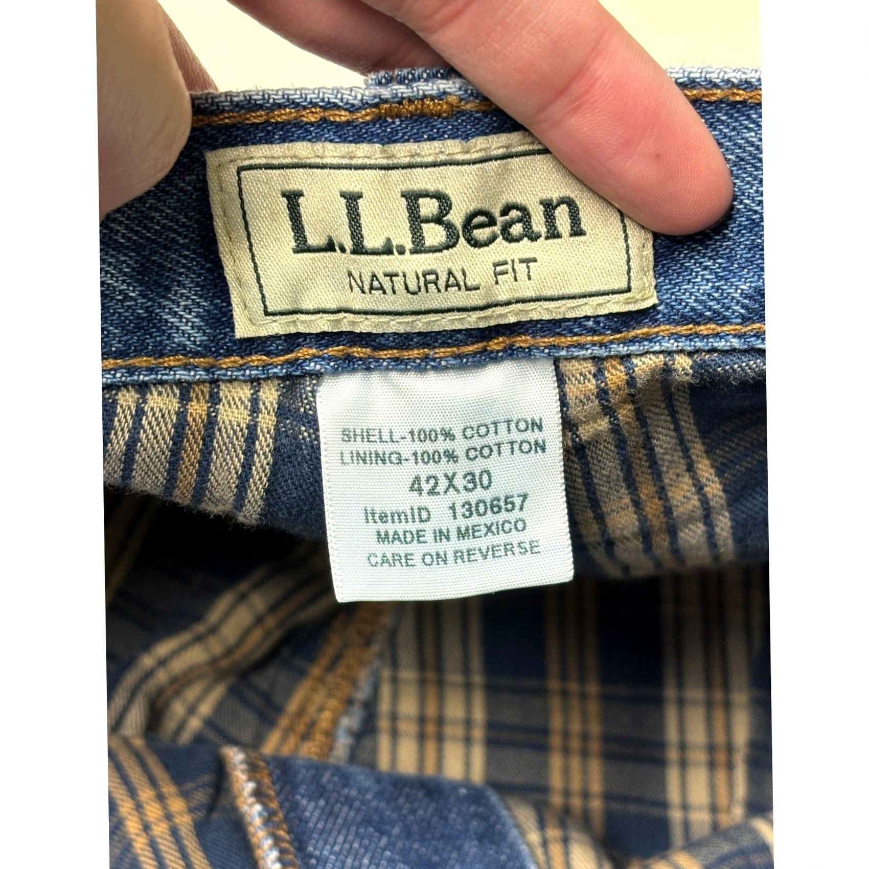 Denime Vintage LL Bean Natural Fit Jeans 42x30 Blue Plaid Lined Denim Men's Size US 42 / EU 58 - 5 Thumbnail