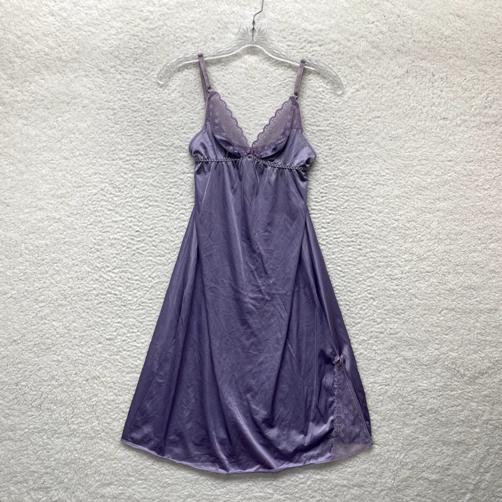 Sears VINTAGE Sears Midi Slip Dress Purple 80s Satin Lace Edwardian Victorian Womens 34 S - Fits S Size S / US 4 / IT 40 - 2 Thumbnail