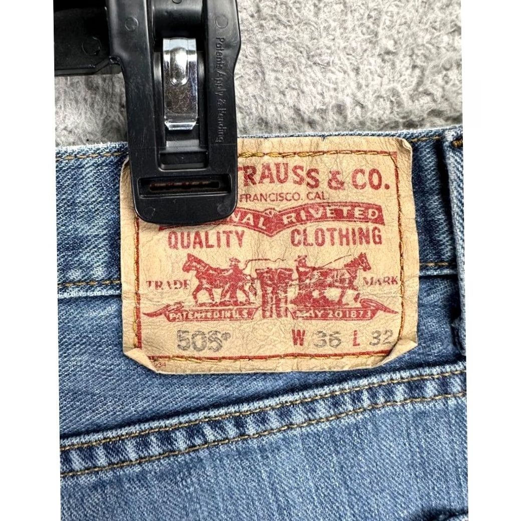 Levi's Levi's 505 Jeans Mens 36X32 Blue Distressed Regular Fit Straight Denim Red Tab Jeans Size US 36 / EU 52 - 3 Thumbnail