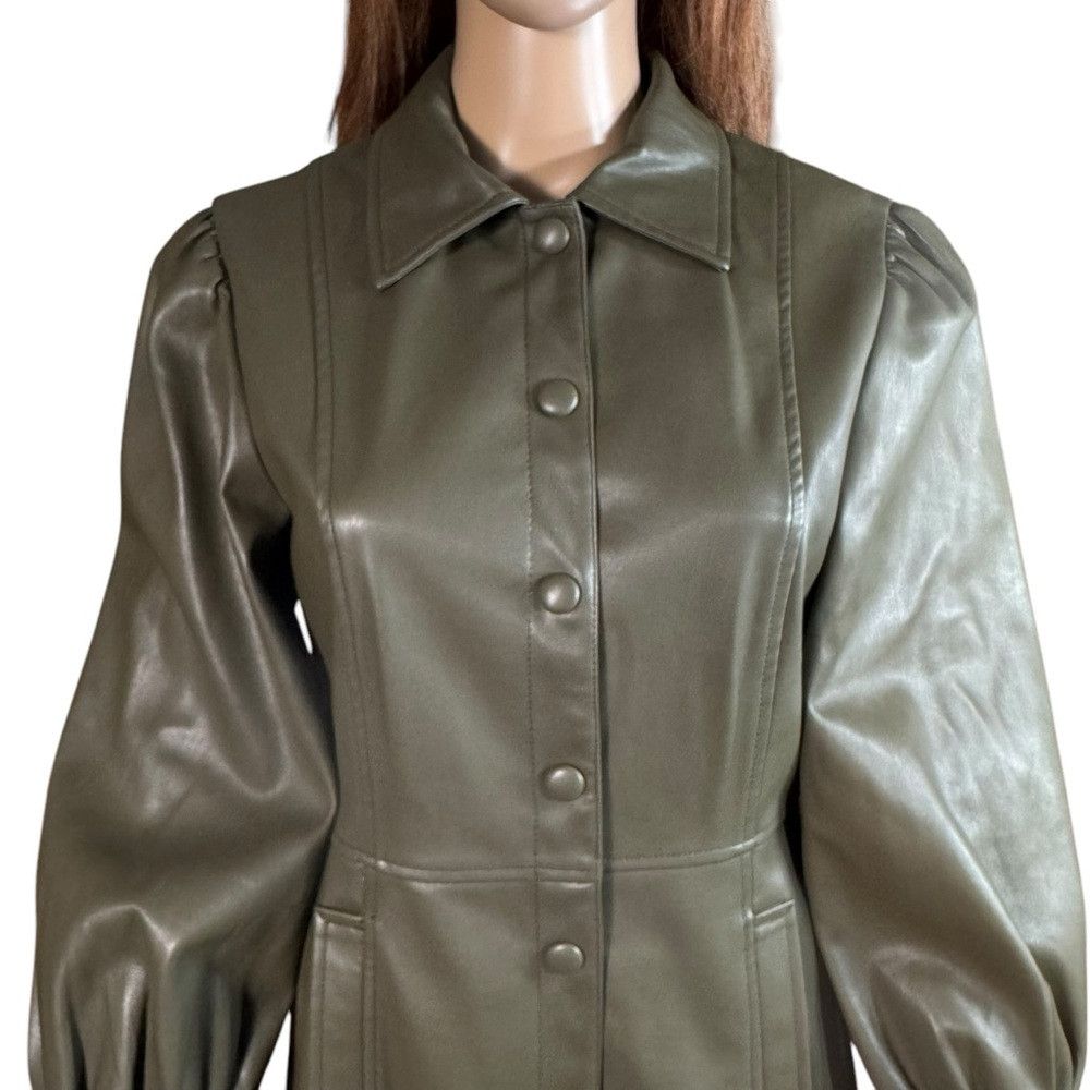 Topshop Topshop Faux Leather Olive Mini Shirtdress US 6 Size M / US 6-8 / IT 42-44 - 3 Thumbnail