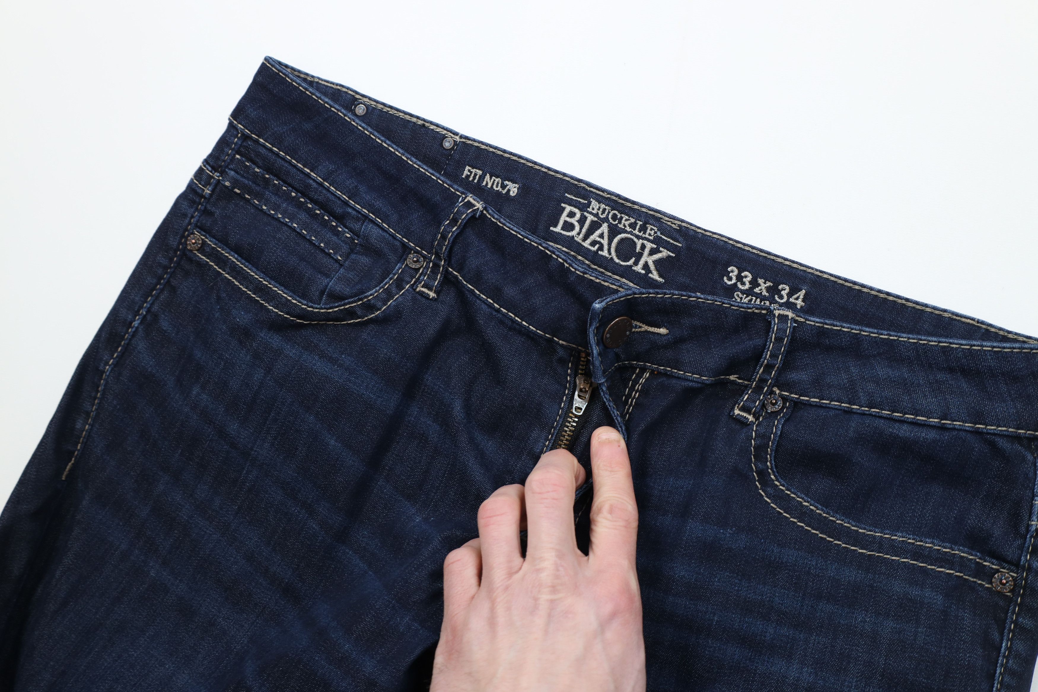 Vintage Buckle Black Stitch Faded Fit No 76 Skinny Leg Denim Jeans Size US 33 - 7 Thumbnail