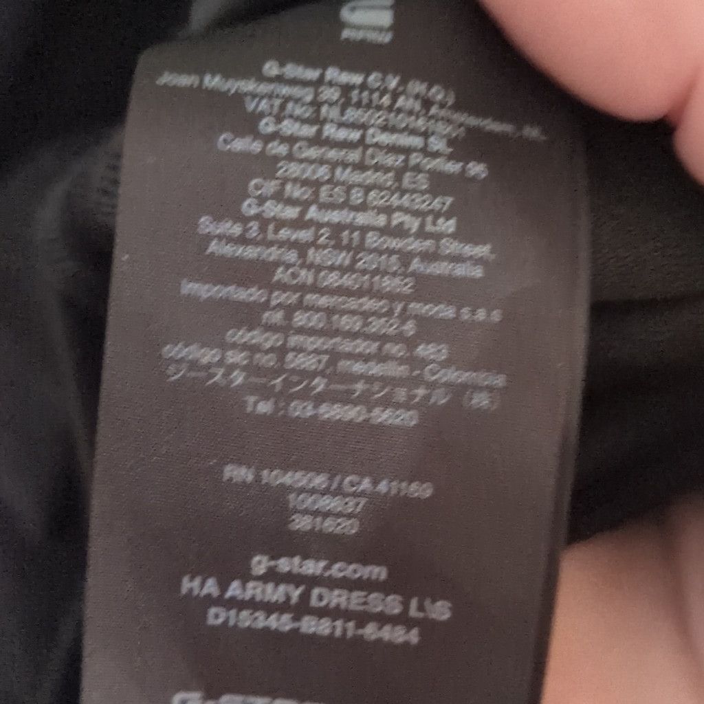 G- Star Raw Black HA Army Dress Size Large