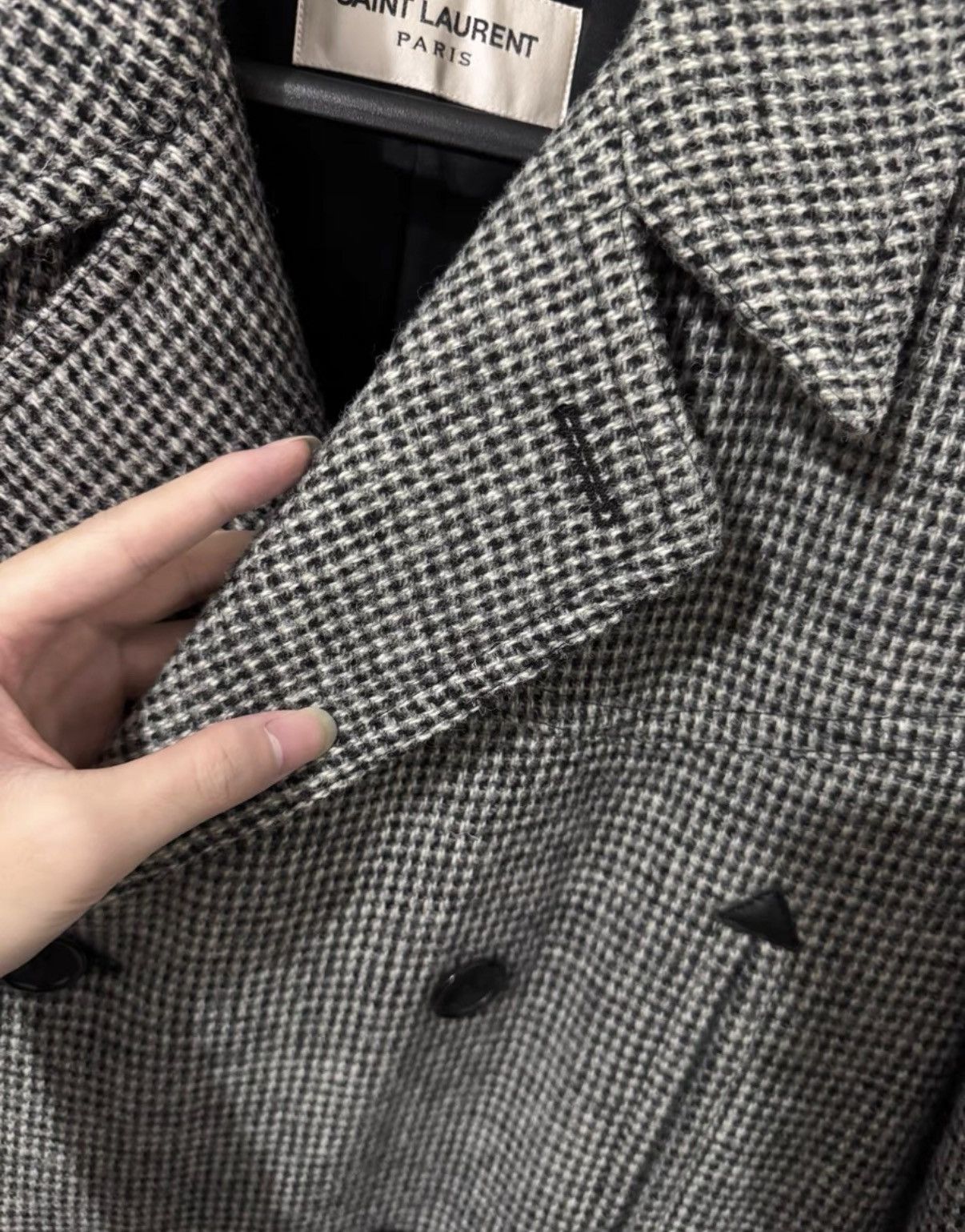 Saint Laurent Paris SLP) 14FW Runway Double-Breasted Houndstooth Overcoat Size US L / EU 52-54 / 3 - 4 Thumbnail