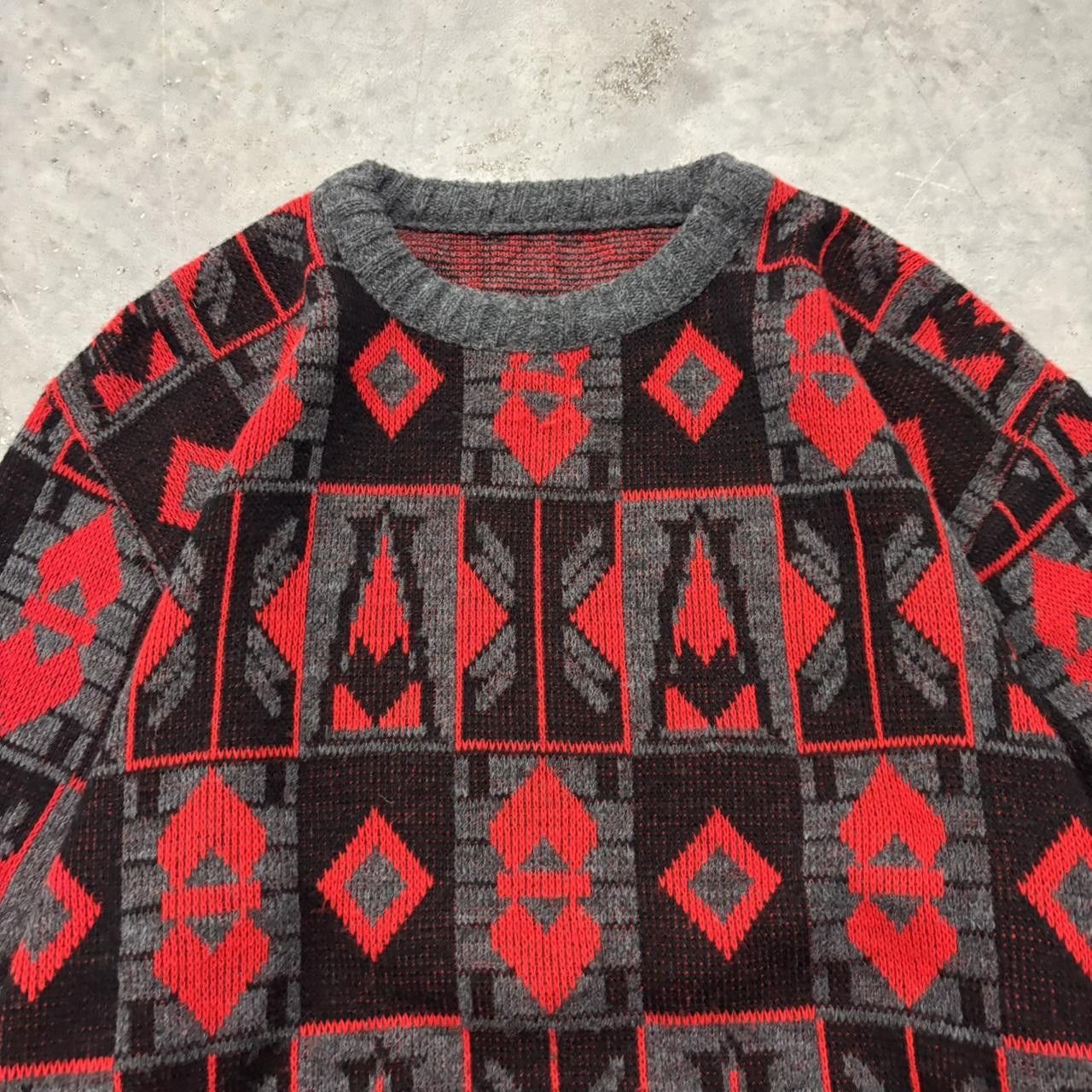 Japanese Brand × Vintage Crazy Vintage 90s Red 3D Knit Pattern Coogi Style Sweater! Size US L / EU 52-54 / 3 - 2 Thumbnail