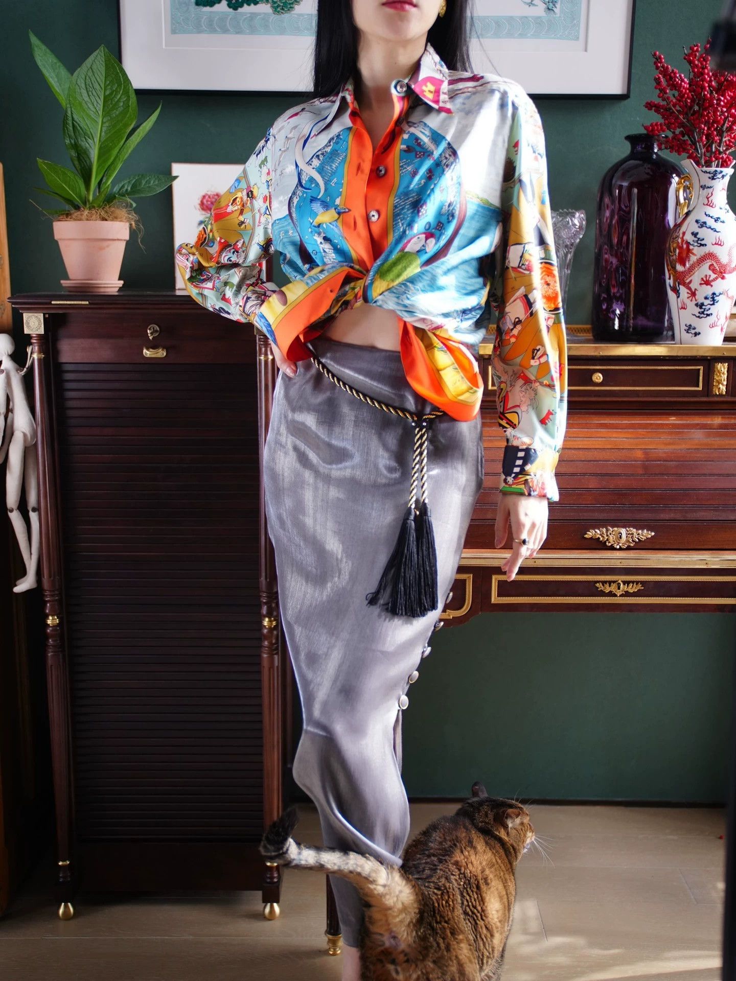 Hermes Hermes Vintage Silk Columbus Discovery Print Shirt Size M / US 6-8 / IT 42-44 - 9 Thumbnail