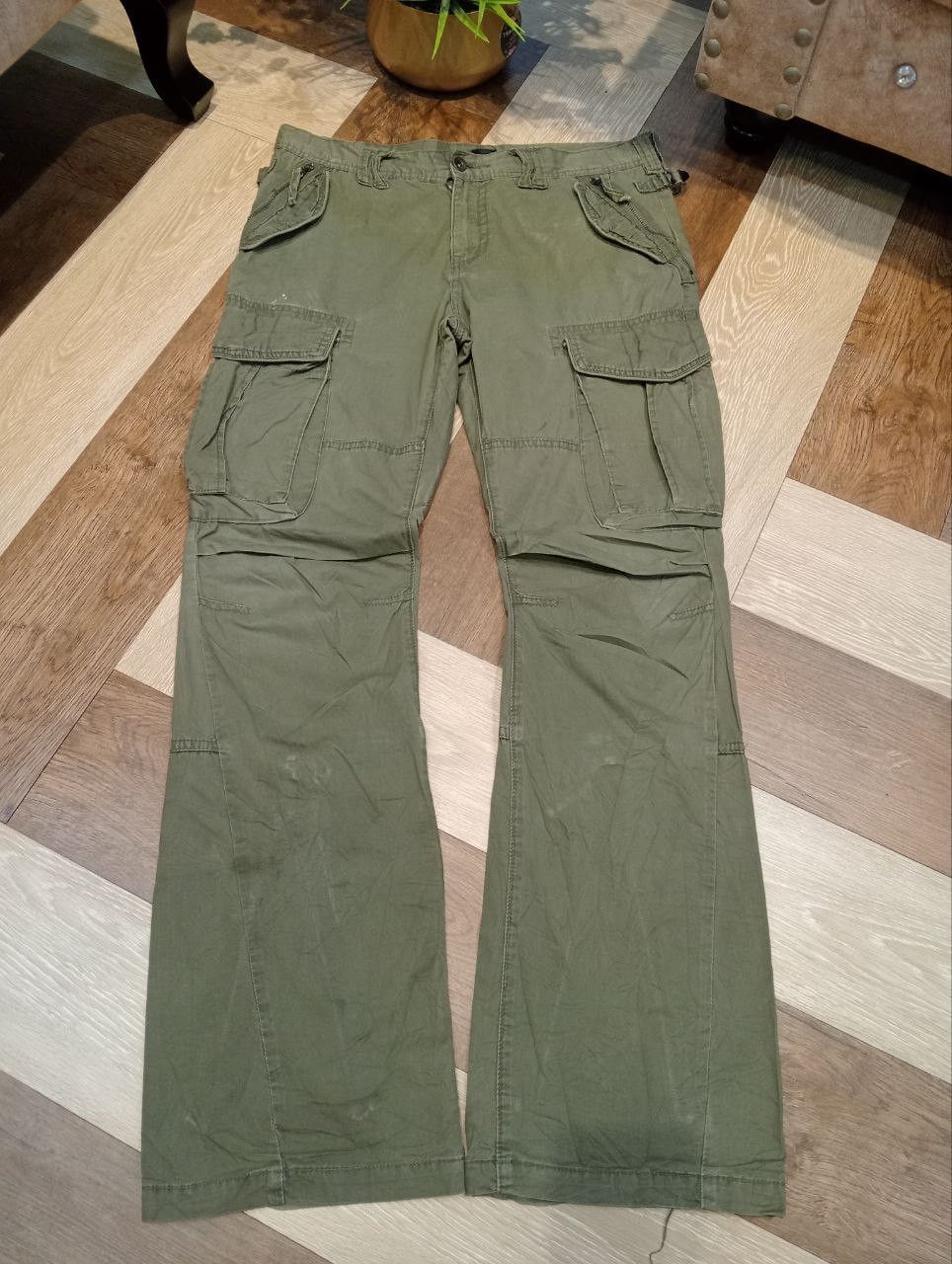 JACKROSE JACKROSE JAPAN FLARED CARGO PANTS SIZE 33 GREEN ARMY Size US 33 - 2 Thumbnail