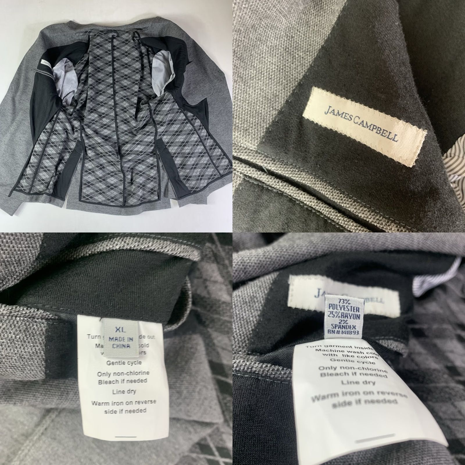Vintage James Campbell Blazer Mens XL Gray Unconstructed Sport Coat Size 42R - 8 Thumbnail