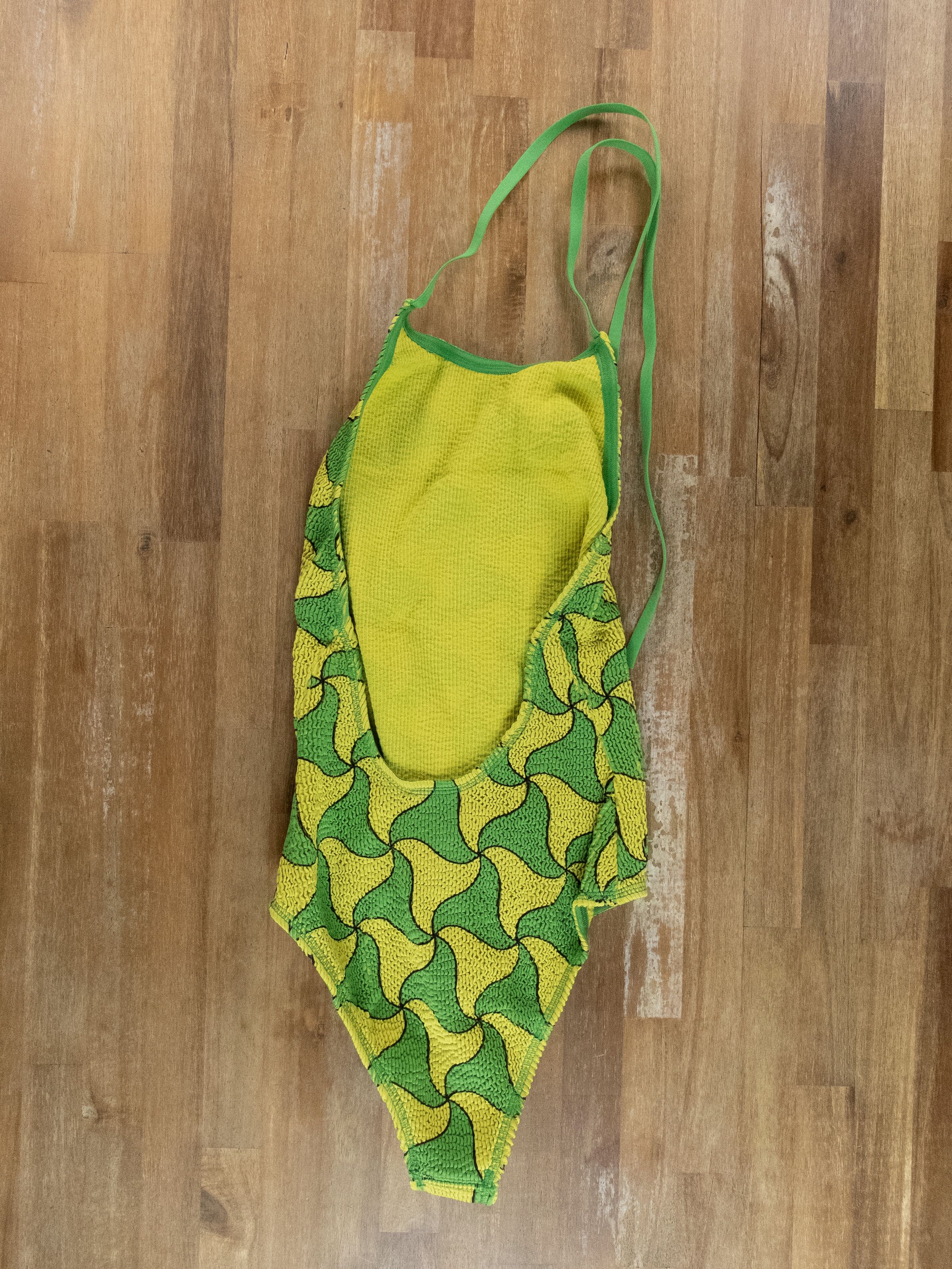 Bottega Veneta BOTTEGA VENETA green yellow one piece crinkle swimsuit M q Size 28" / US 6 / IT 42 - 10 Thumbnail