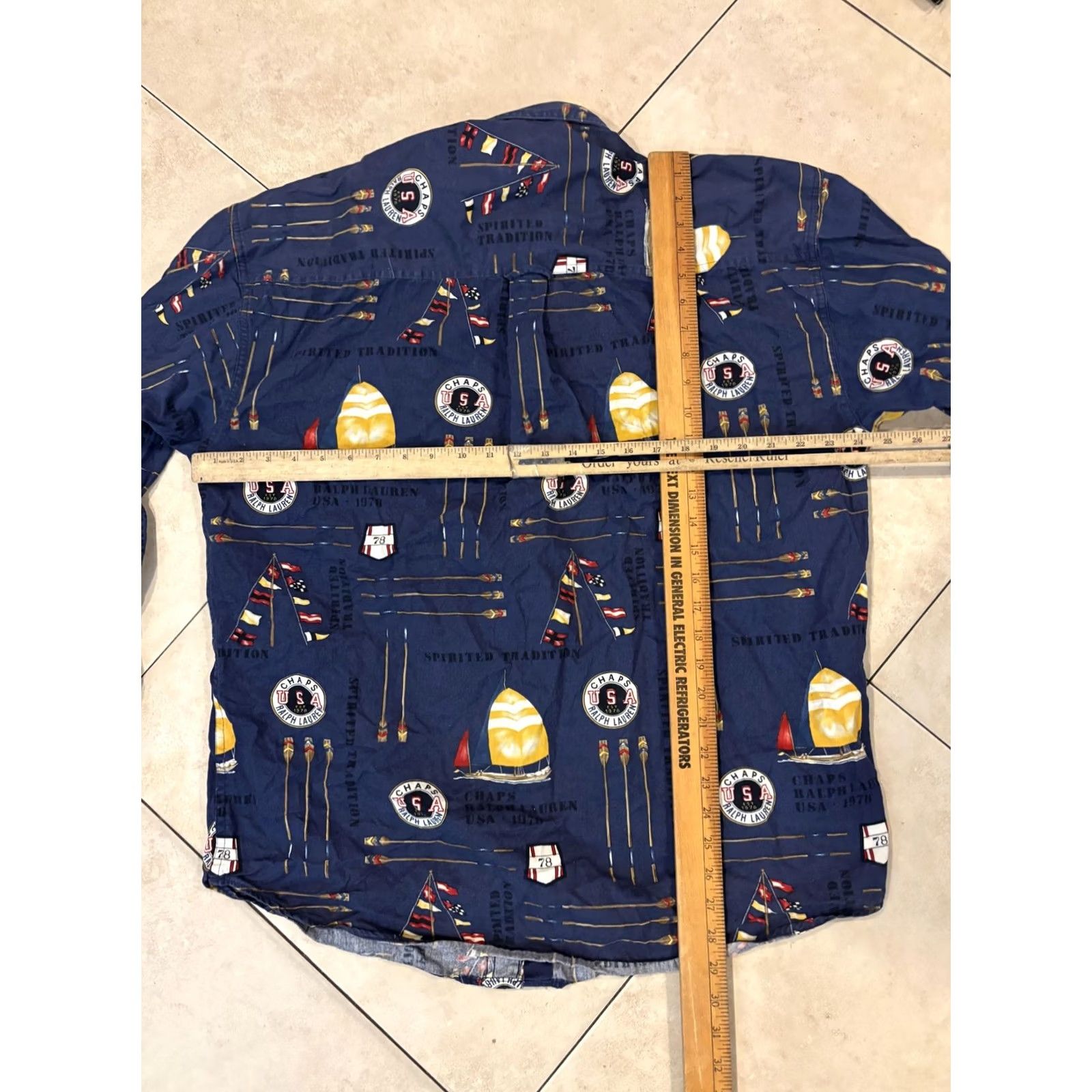 Chaps VINTAGE Chaps Ralph Lauren Shirt Mens Large Blue Nautical Sailboat Flag Print Button Up Size US L / EU 52-54 / 3 - 6 Thumbnail