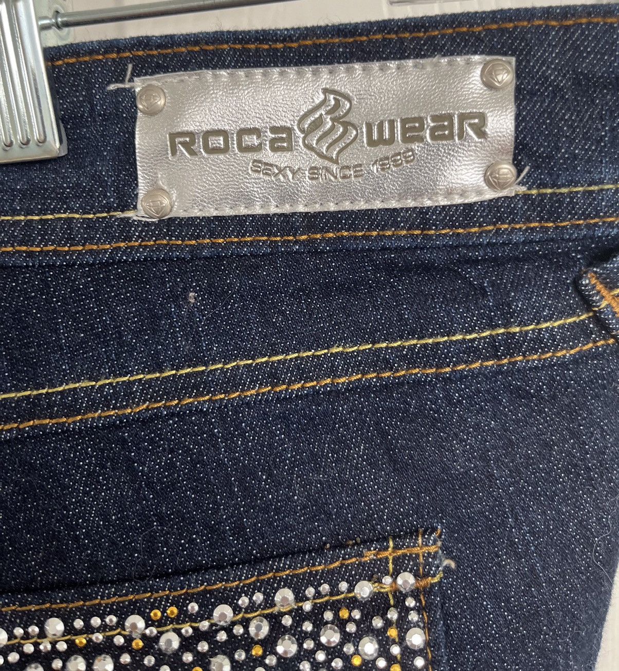 Rocawear Roca Wear Rhinestone Pocket Flare Leg Jeans Size 15 Size 38" / US 16 / IT 52 - 3 Thumbnail