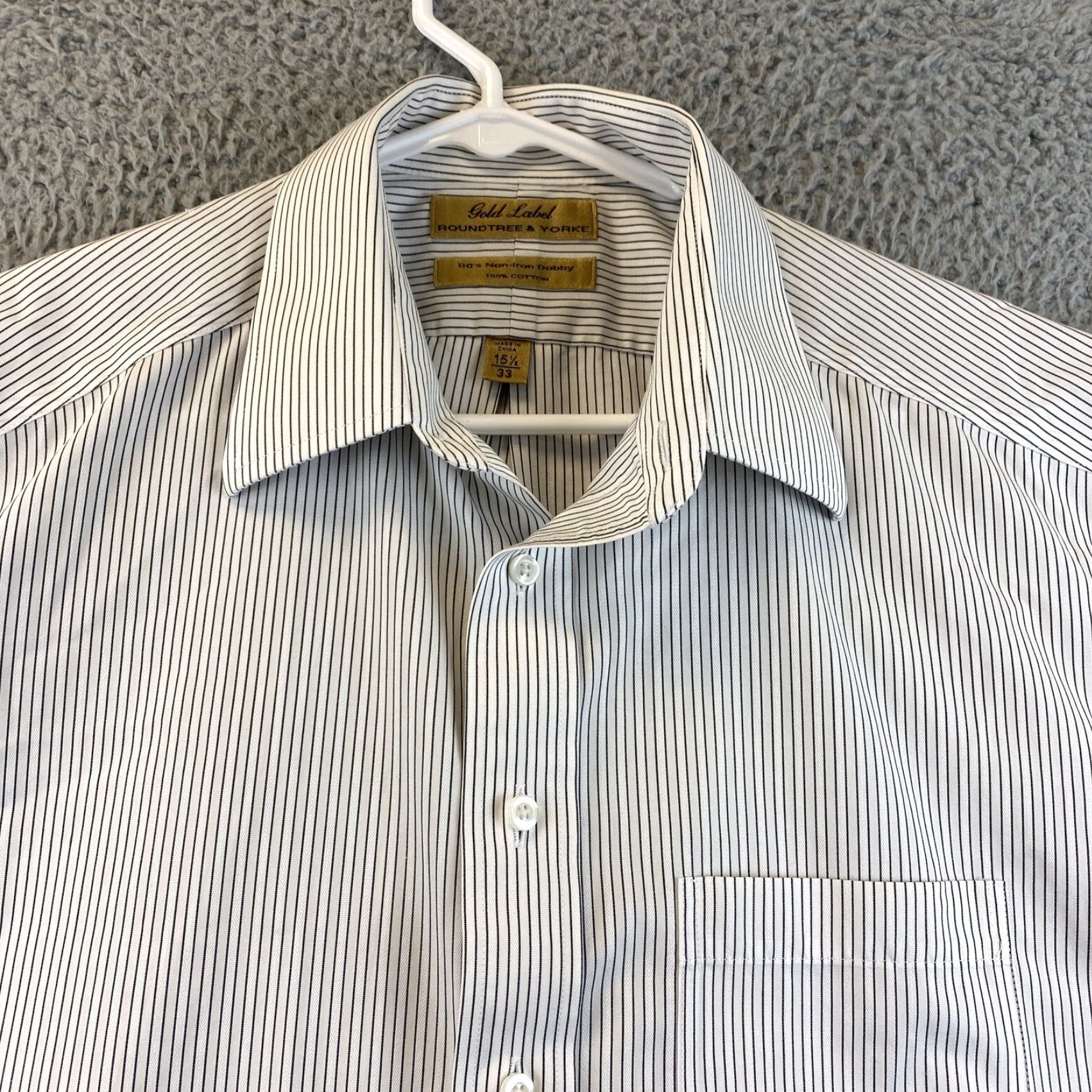 Roundtree & Yorke Roundtree & Yorke Gold Label Men's Dress Shirt 15.5/33 slim fit /75-52 Size 40R - 2 Thumbnail