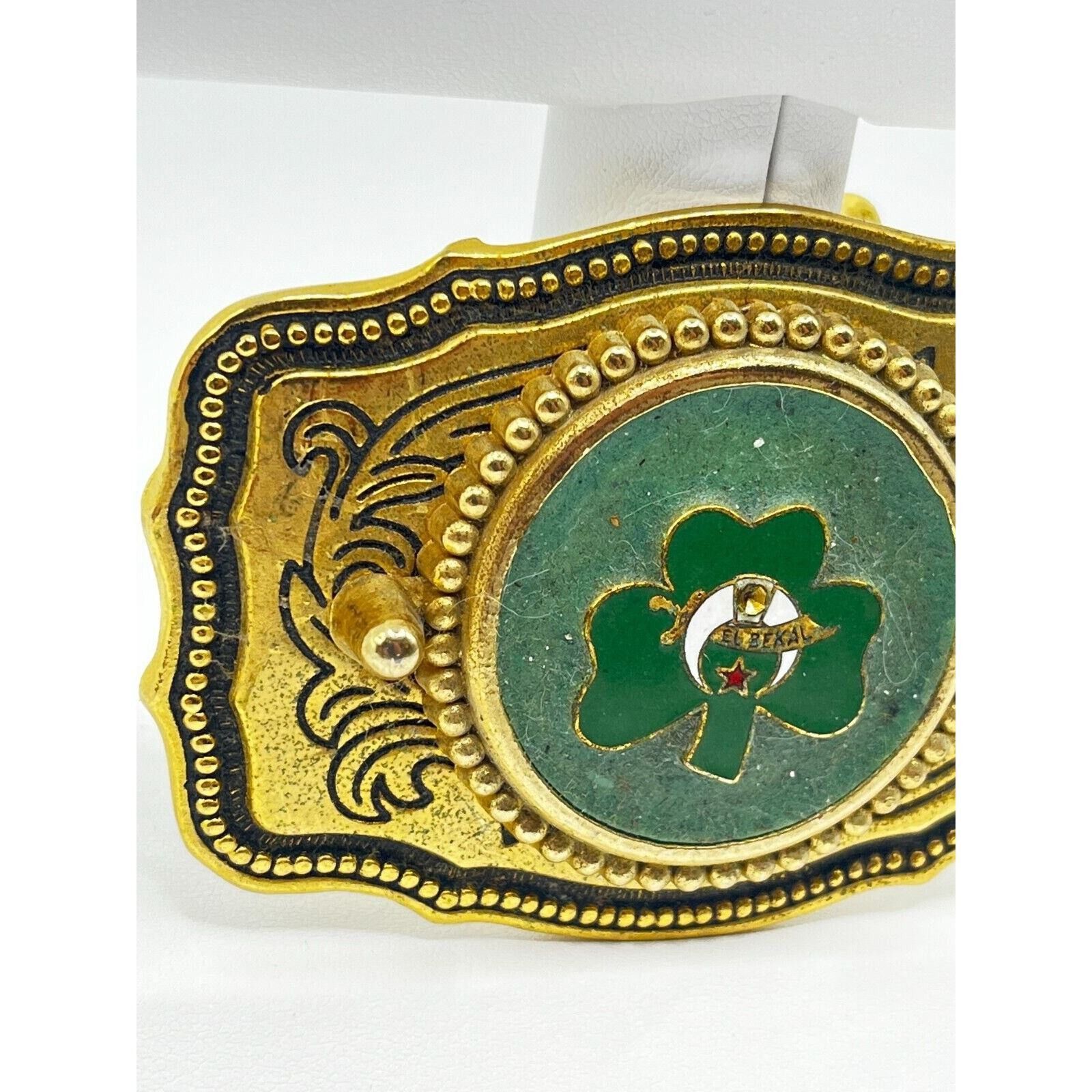 The Unbranded Brand El Bekal Shriners 3-Leaf Clover Gold Tone Belt Buckle Size ONE SIZE - 2 Thumbnail