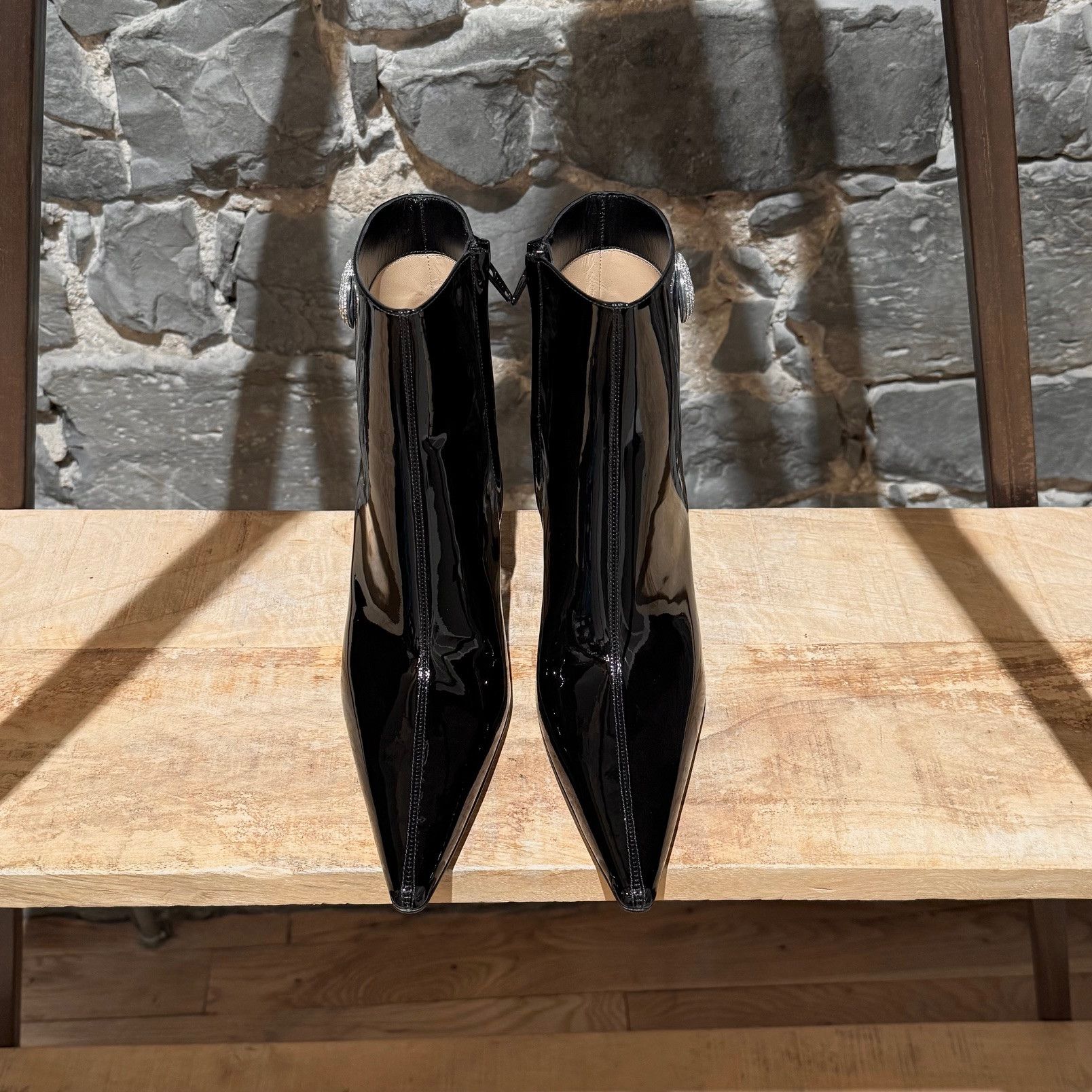 MACH & MACH Mach & Mach SS23 Black Patent Crystal Heart Heeled Boots Size US 8 / IT 38 - 2 Thumbnail