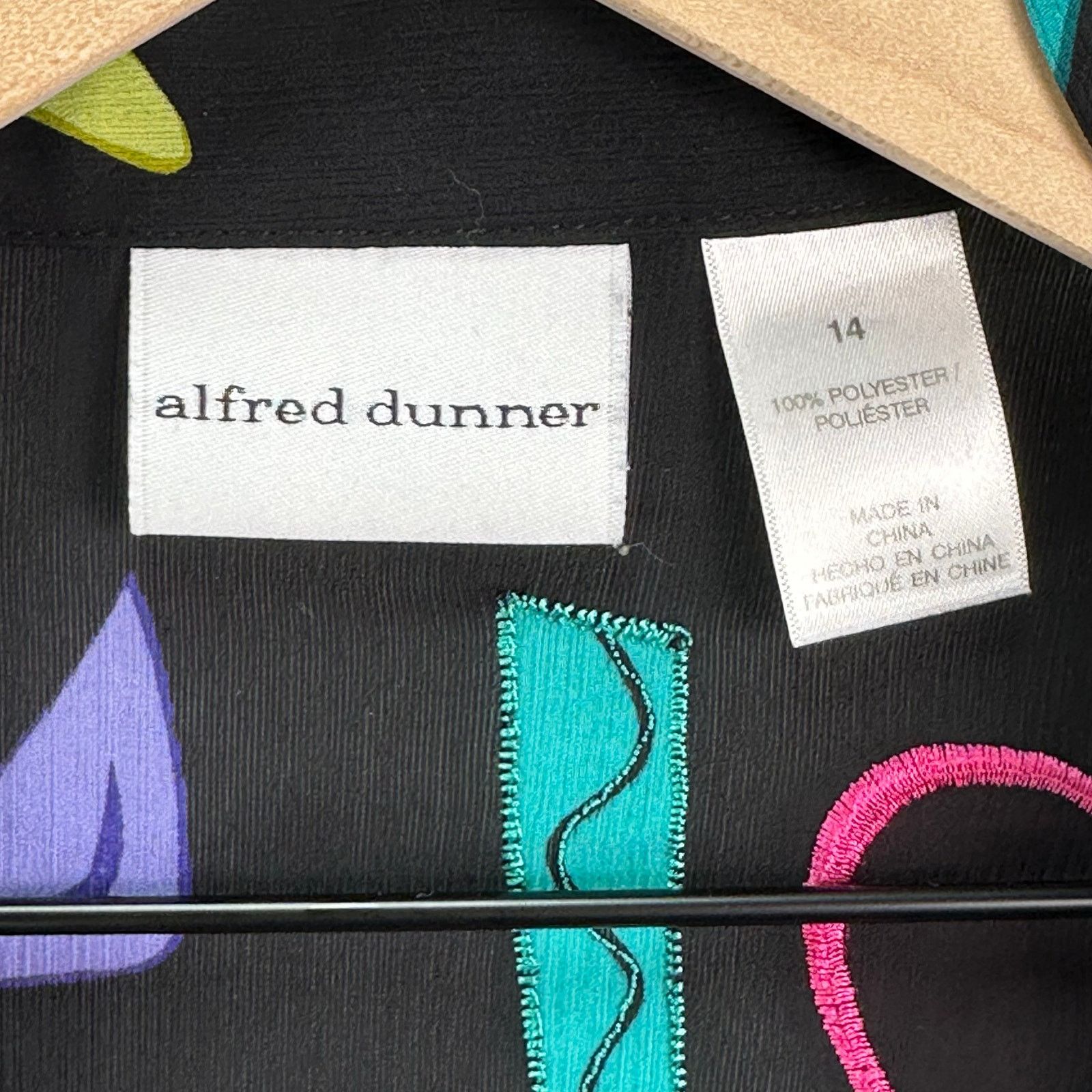 Other ALFRED DUNNER 90s Retro Black Neon Floral Sheer Zip Jacket Size XL / US 12-14 / IT 48-50 - 4 Thumbnail