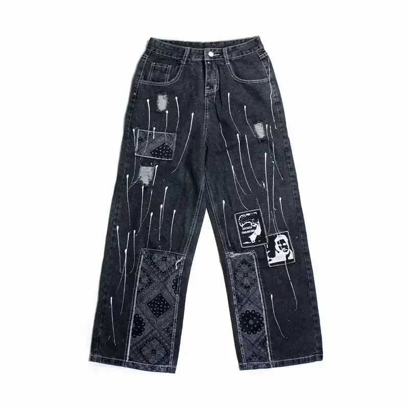 Japanese Brand Bandana Patchwork Straight Leg Baggy Jeans Size US 30 / EU 46 - 2 Thumbnail