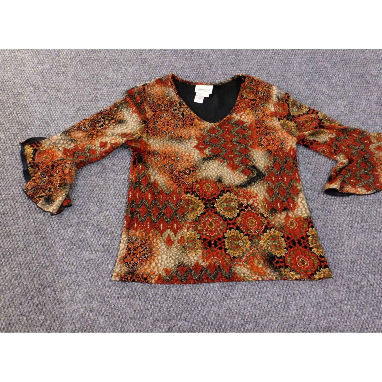 Coldwater Creek Coldwater Creek Blouse Shirt Women S Orange Geometric V-Neck Pullover Stretch Long Sleeve Cardigan Top Size S / US 4 / IT 40 - 4 Thumbnail