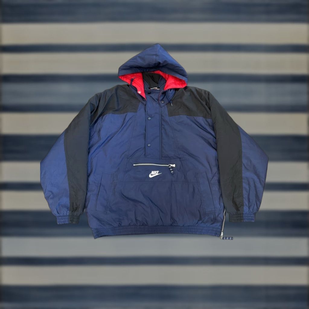 Nike VINTAGE Nike Puffer Jacket Quarter Zip Navy Blue Black Men’s Size Large Jacket Size US L / EU 52-54 / 3 - 1 Thumbnail