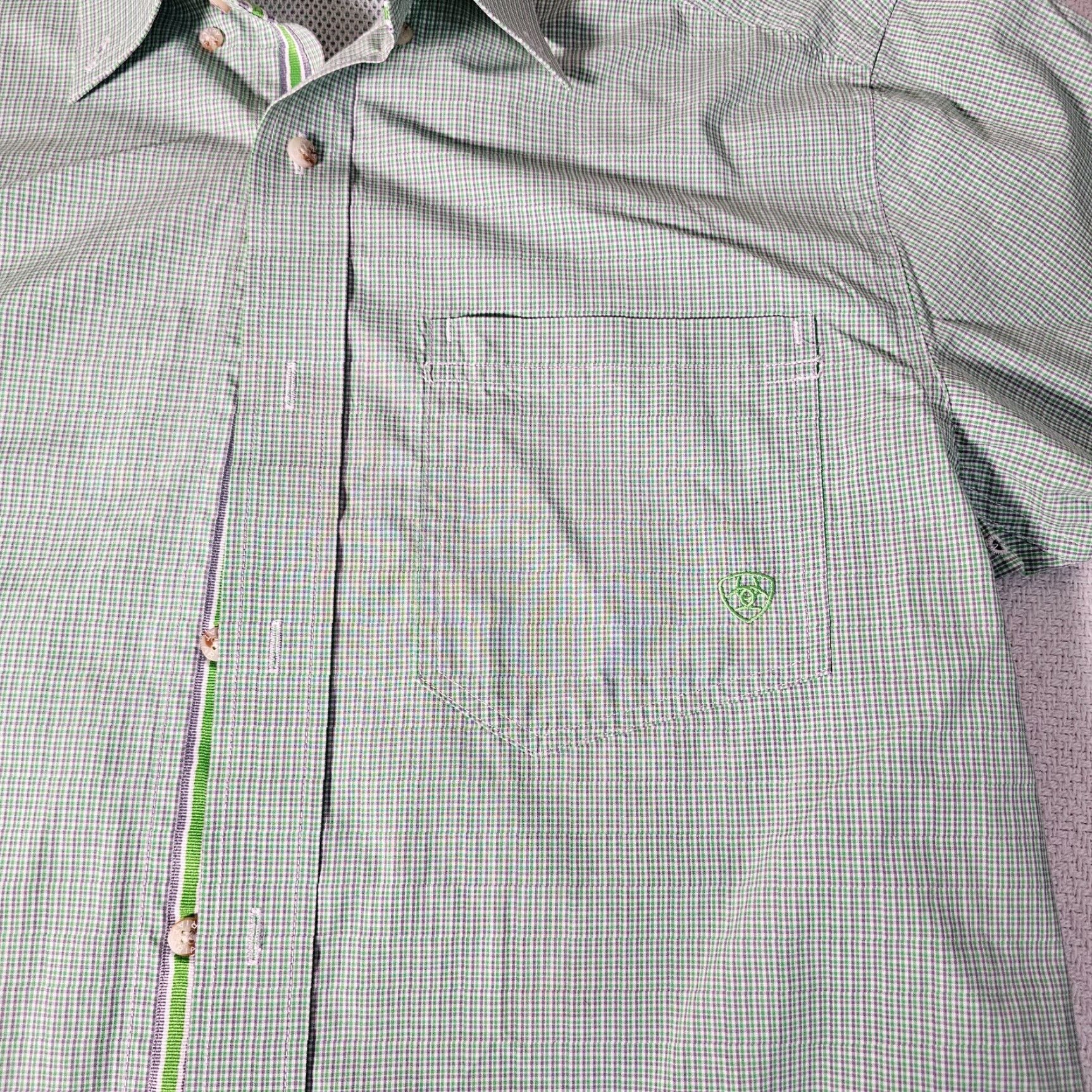 Ariat Ariat Pro Series Button-Down Shirt Men's Medium Check Short Sleeve Western Cowboy Green Size US M / EU 48-50 / 2 - 3 Thumbnail