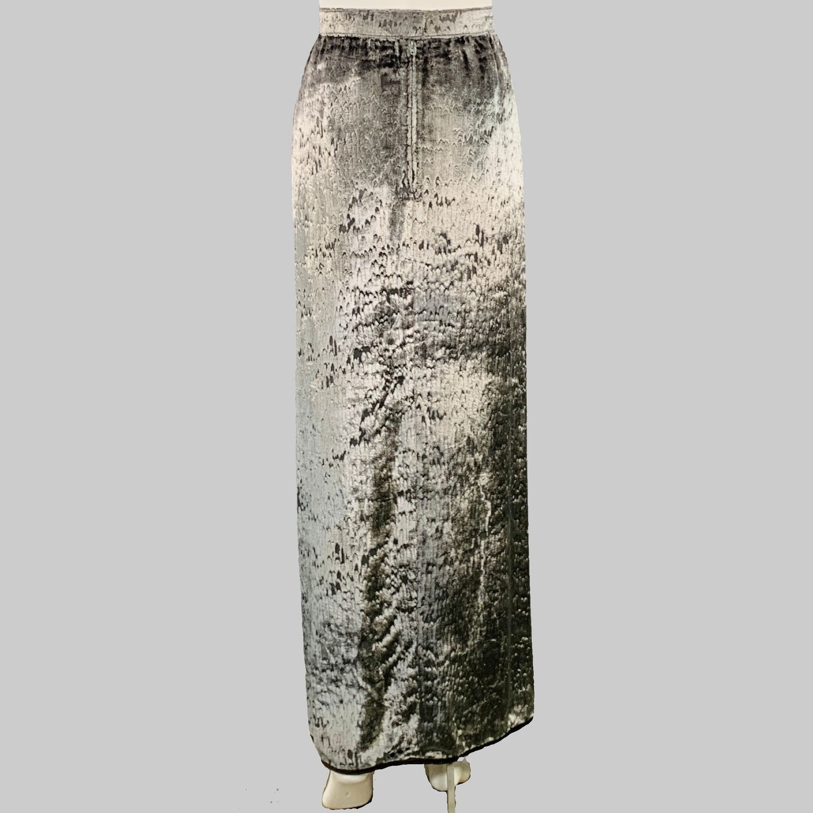 Geoffrey Beene GEOFFREY BEENE Grey Green Brown Silk Velvet Top Skirt Set Size 28" / US 6 / IT 42 - 6 Thumbnail
