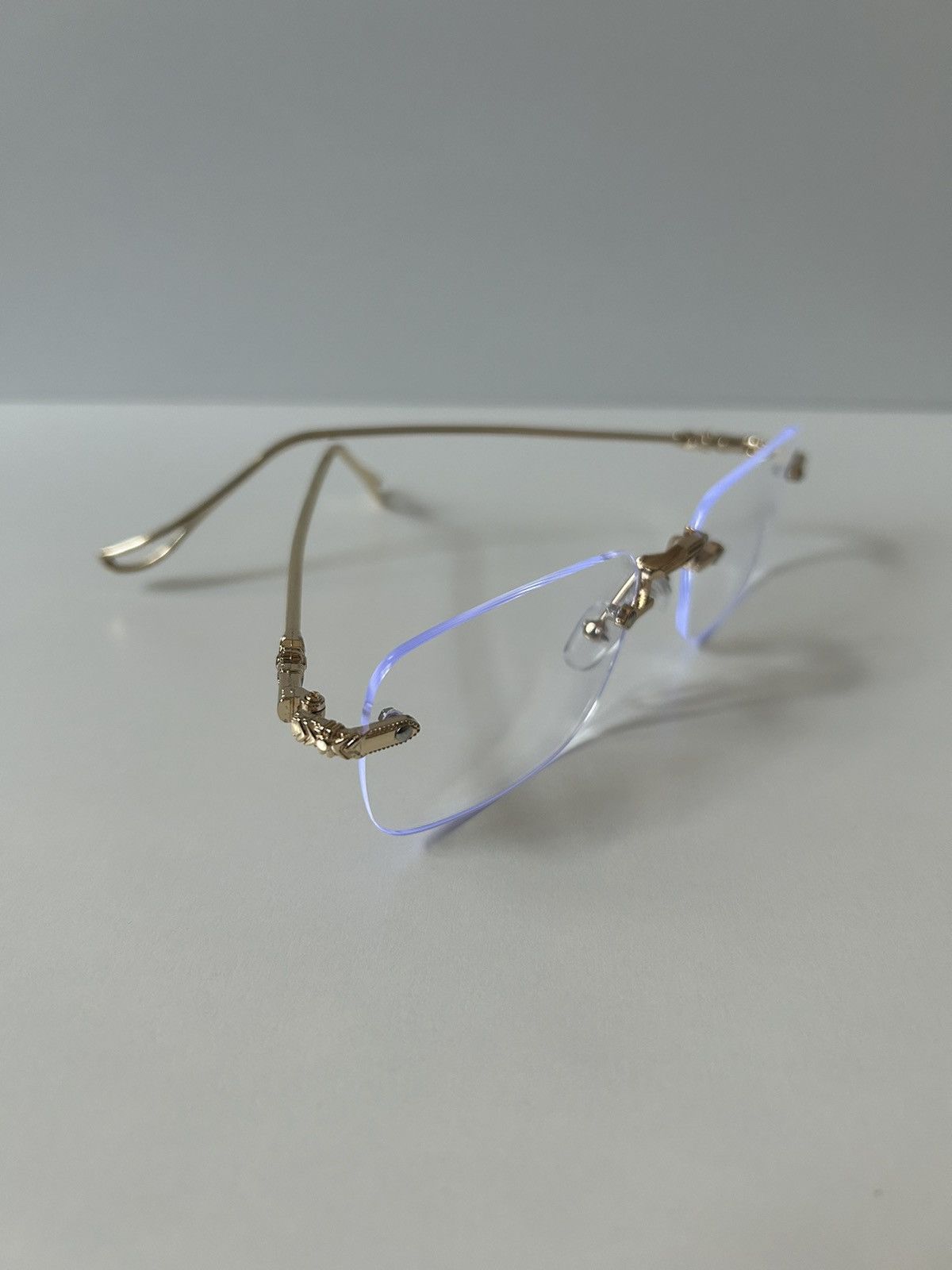 Japanese Brand × Vintage 90s Y2K retro style gold cross rimless blue tint lux glasses Size ONE SIZE - 3 Thumbnail