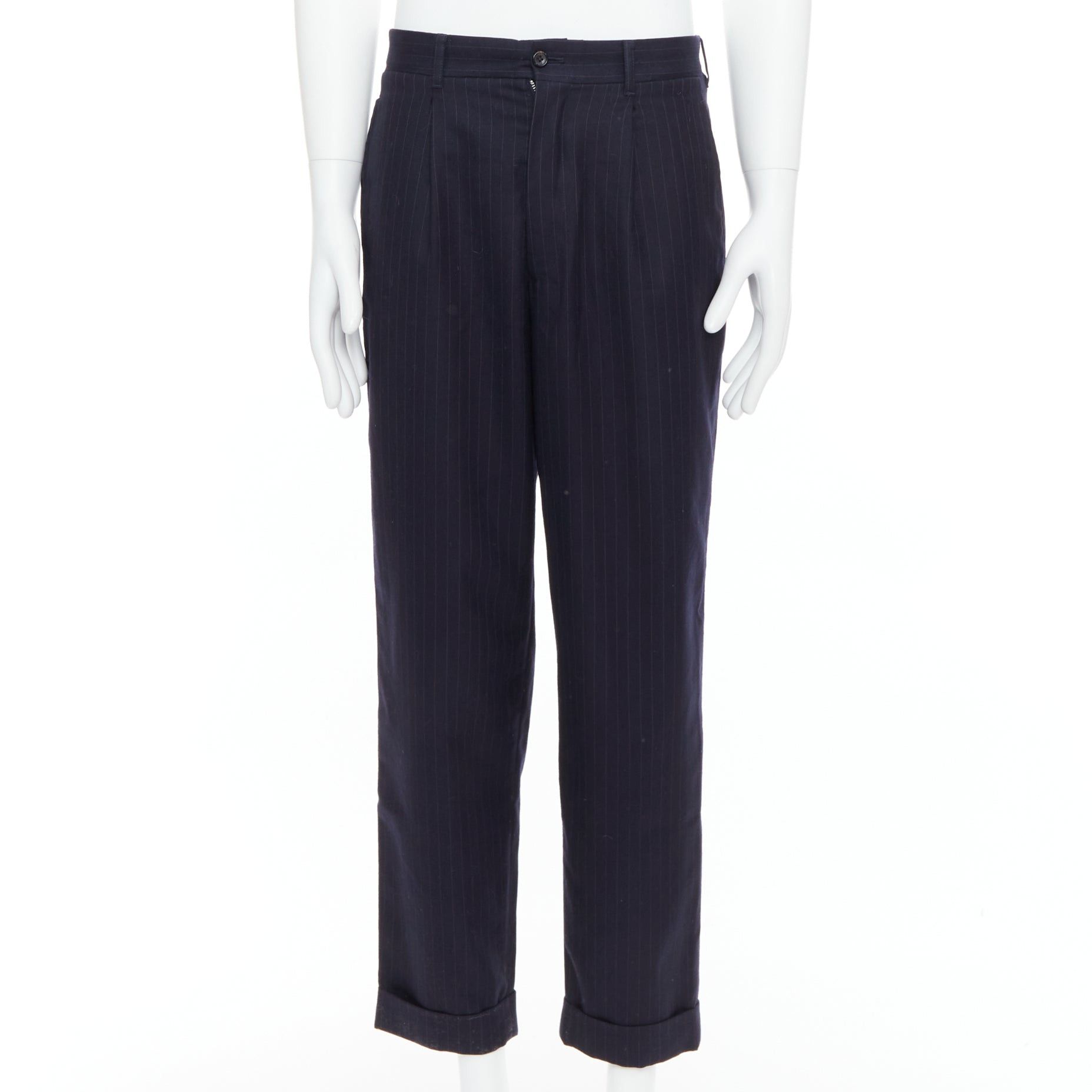 Comme des Garcons COMME DES GARCONS SHIRT navy 100% wool pinstripe tapered pants S Size US 28 / EU 44 - 1 Thumbnail