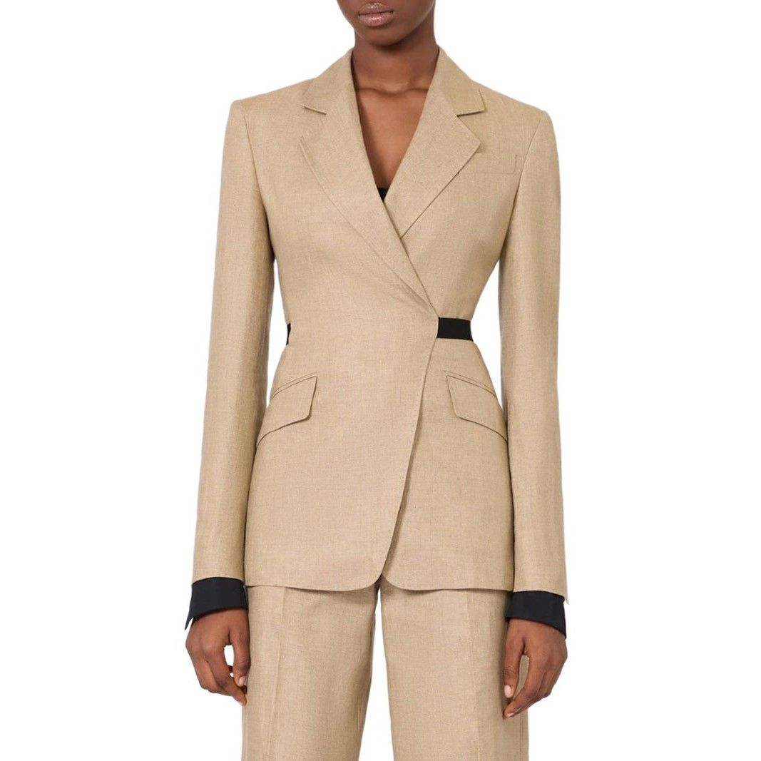 Max Mara MAX MARA Natte Double Breasted Sand Brown Linen Blazer New & Size XS / US 0-2 / IT 36-38 - 3 Thumbnail