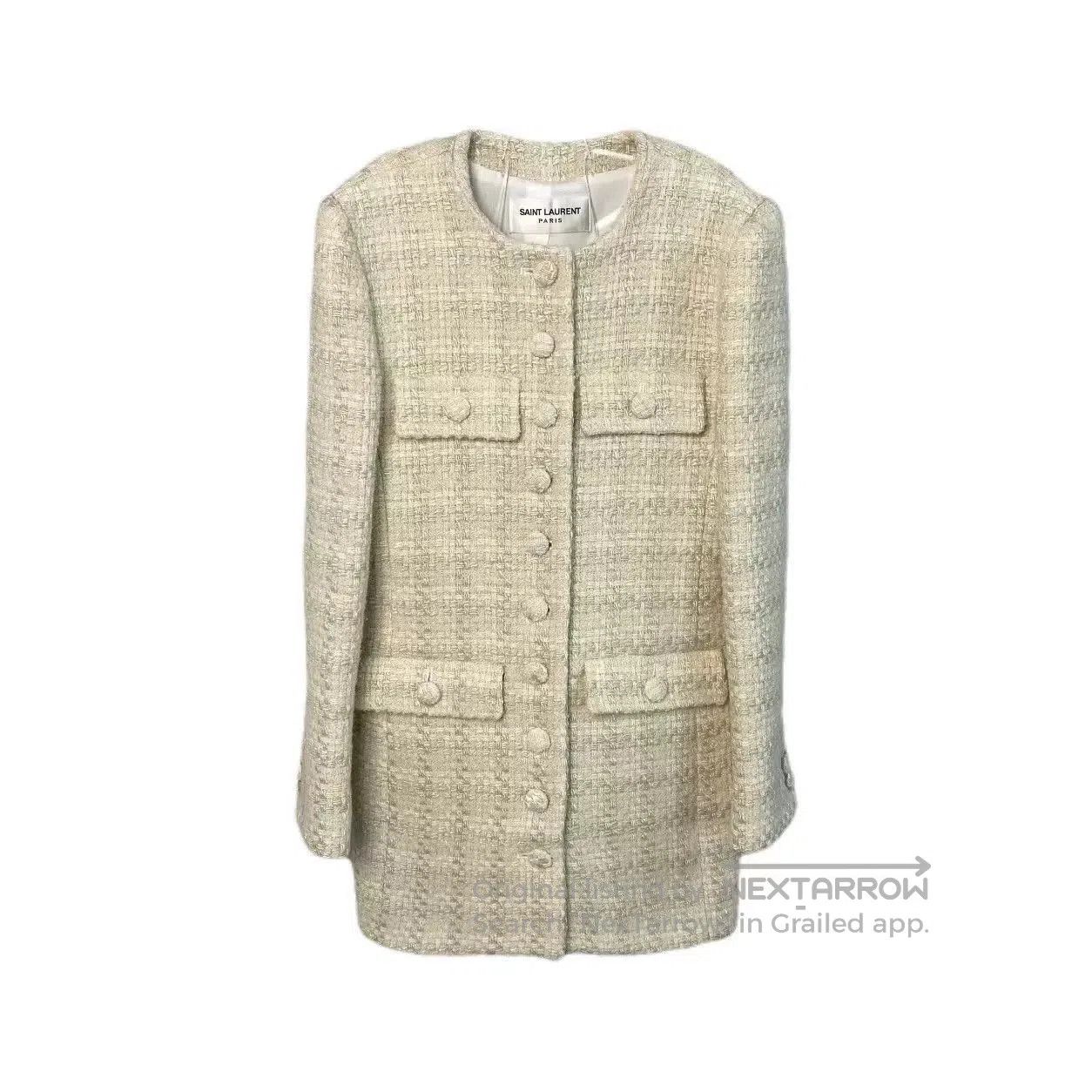 Saint Laurent Paris Saint Laurent Beige Tweed Coat. Size S / US 4 / IT 40 - 1 Thumbnail