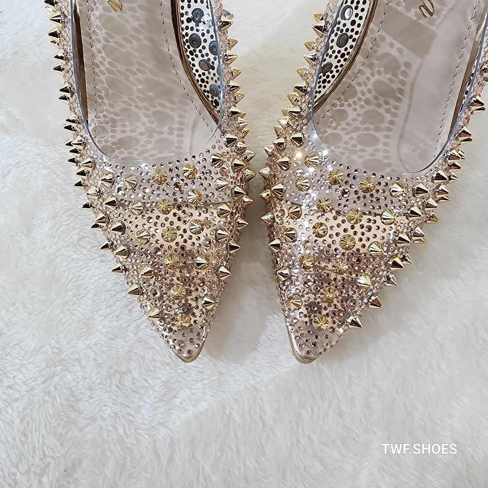 Other Spicy Stiletto Clear Pumps Rose Gold Studs & Rhinestone Pump Size US 7 / IT 37 - 3 Thumbnail