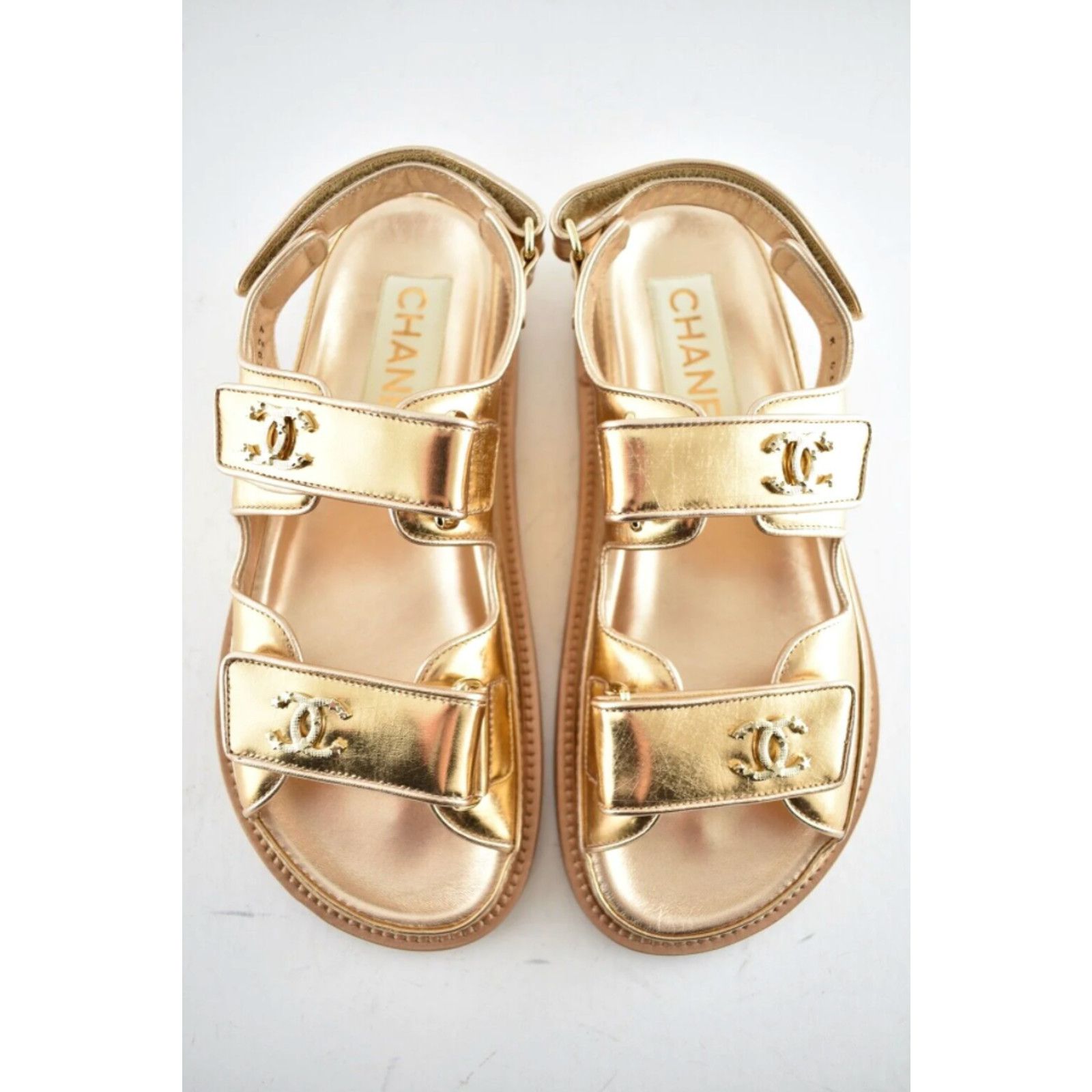 Chanel Chanel 22C Golden Gold Laminated CC Logo Mule Slide Size US 5.5 / IT 35.5 - 8 Thumbnail
