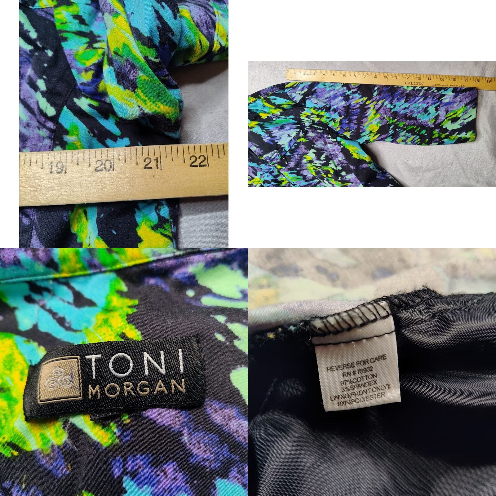Vintage TONI MORGAN Women Purple Multi Abstract Full Zip 3/4 Sleeve Jacket Cotton Blend Medium Size M / US 6-8 / IT 42-44 - 8 Thumbnail