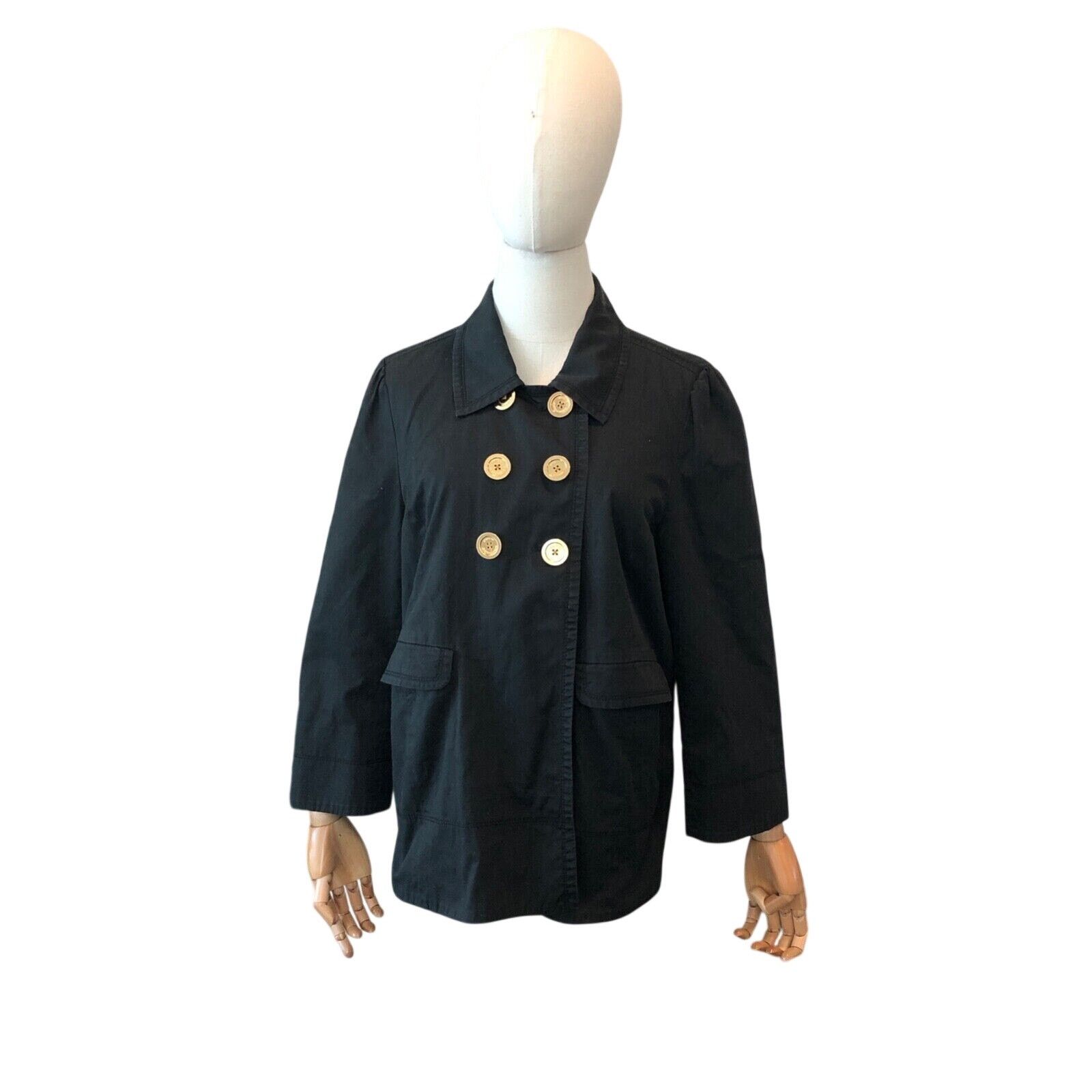 Black Double-Breasted Gold Button Military Jacket, Women's
