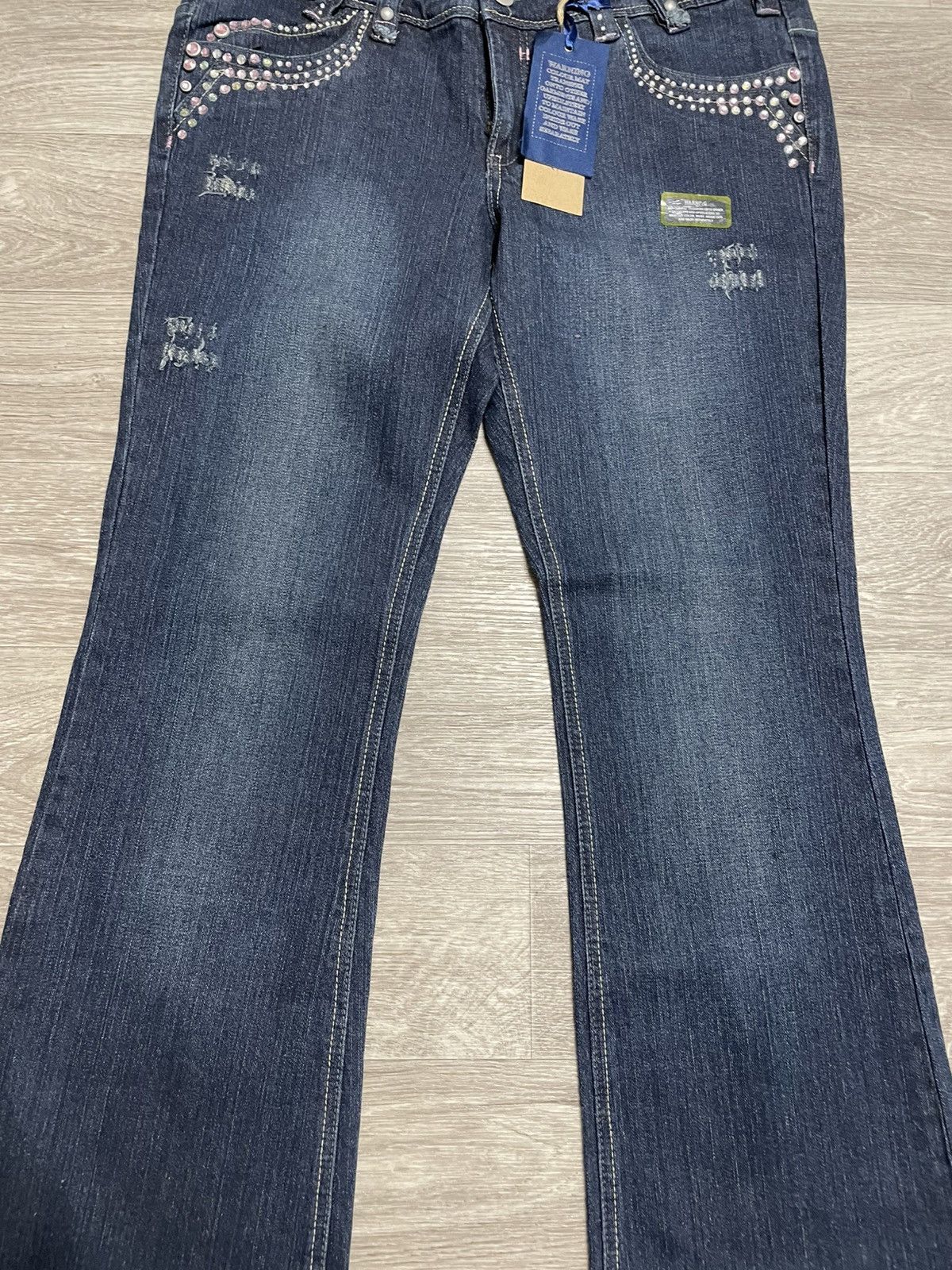 Japanese Brand New Boot Cut Rhinestones Denim Jeans Vintage Y2K 90s Punk Size 38" / US 16 / IT 52 - 4 Thumbnail