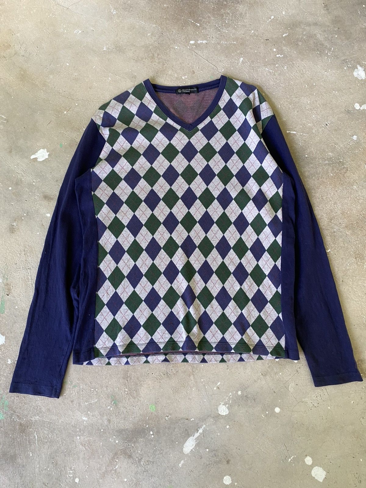 BEAUTY&YOUTH United Arrows Beauty & Youth Argyle V Neck Tee Japan Size US M / EU 48-50 / 2 - 1 Thumbnail