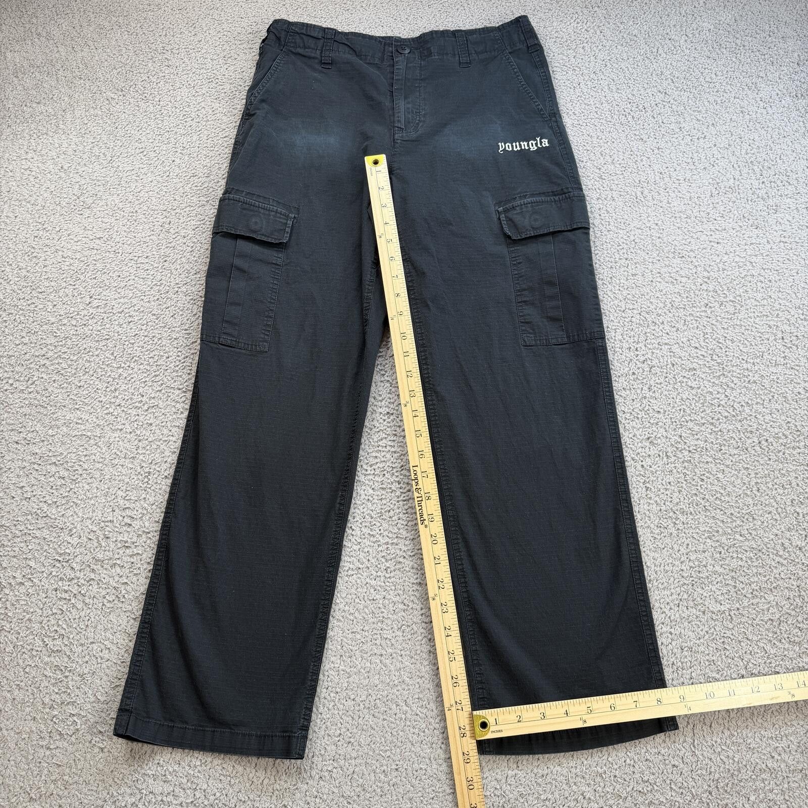 YoungLA YoungLA Cargo Pants Mens M Black Washed Riptop Gym Size US 32 / EU 48 - 5 Thumbnail