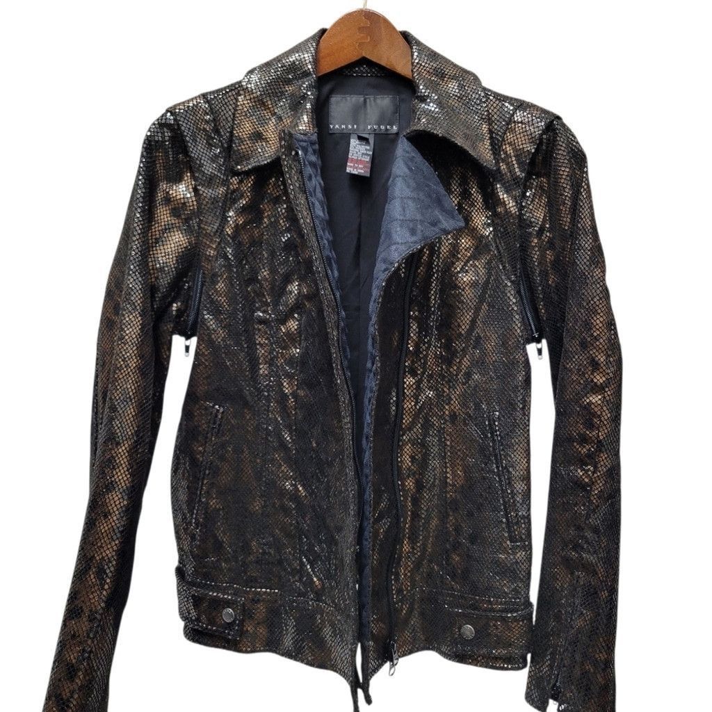 Other Yansi Fugel Women's Lacquered Python Biker Jacket Size S / US 4 / IT 40 - 4 Thumbnail