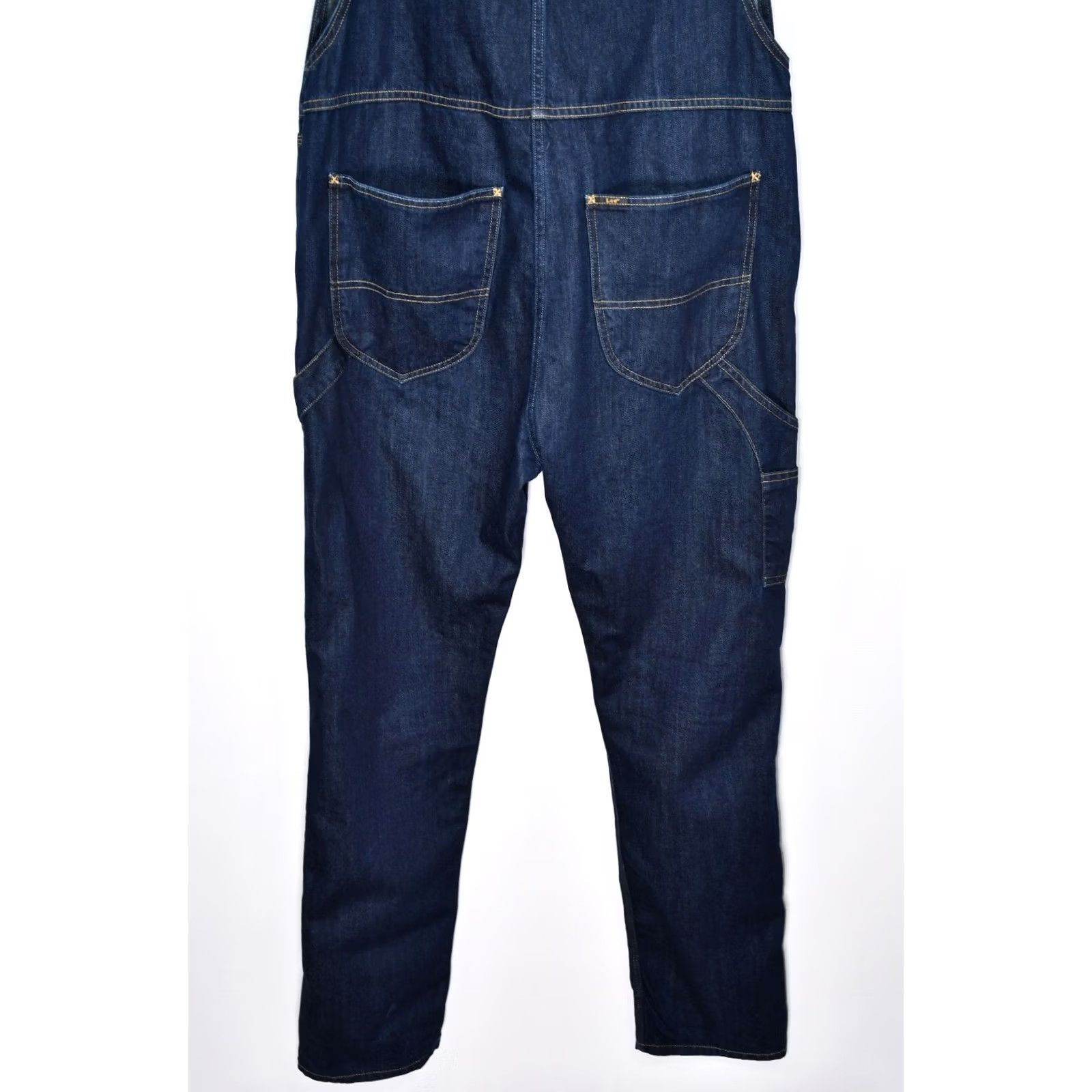 Lee Lee Bib Overalls Shirt Men L Dark Blue Denim Button Fly Pockets 100% Cotton Jeans 80cm Inseam Vintage? Size US 33 - 7 Thumbnail