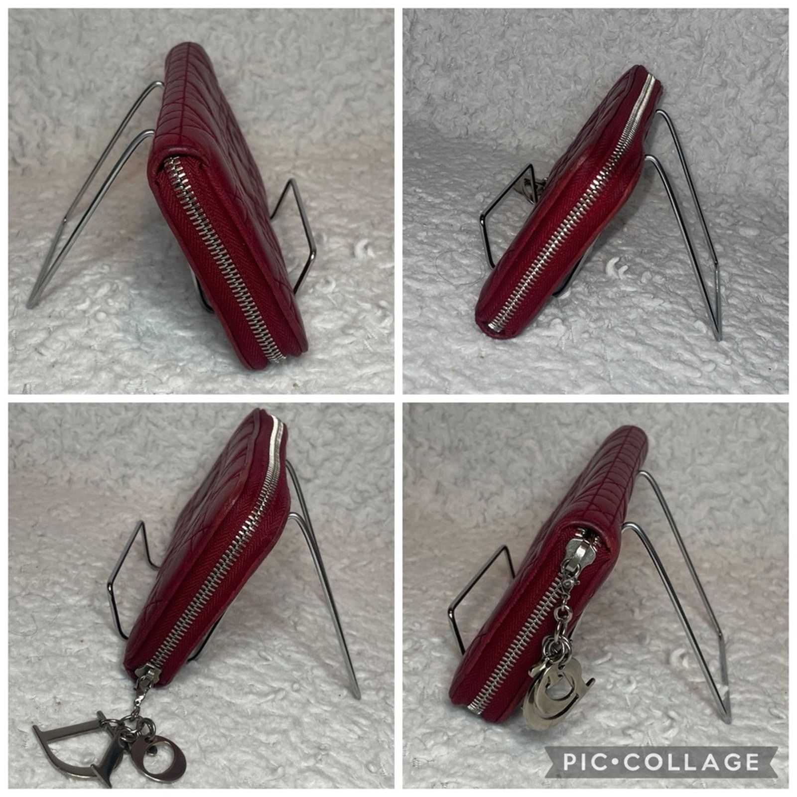 Dior Dior Lady Dior Voyageur Cannage Zip Wallet Red Size ONE SIZE - 8 Thumbnail